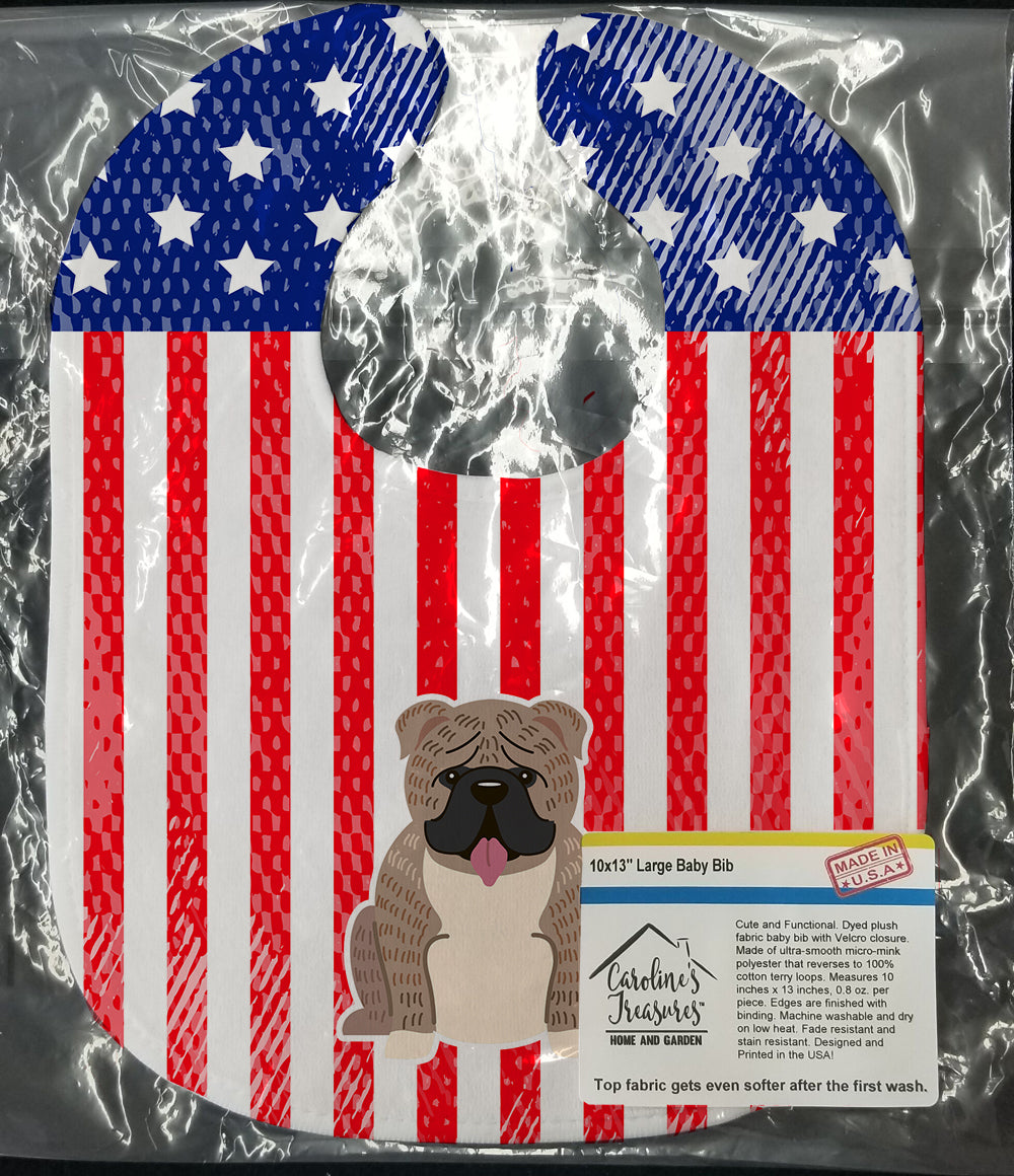 Patriotic USA English Bulldog Grey Brindle  Baby Bib BB3121BIB - the-store.com