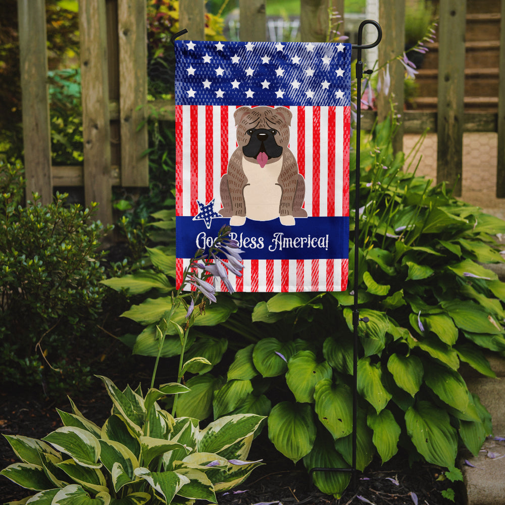 Patriotic USA English Bulldog Grey Brindle Flag Garden Size