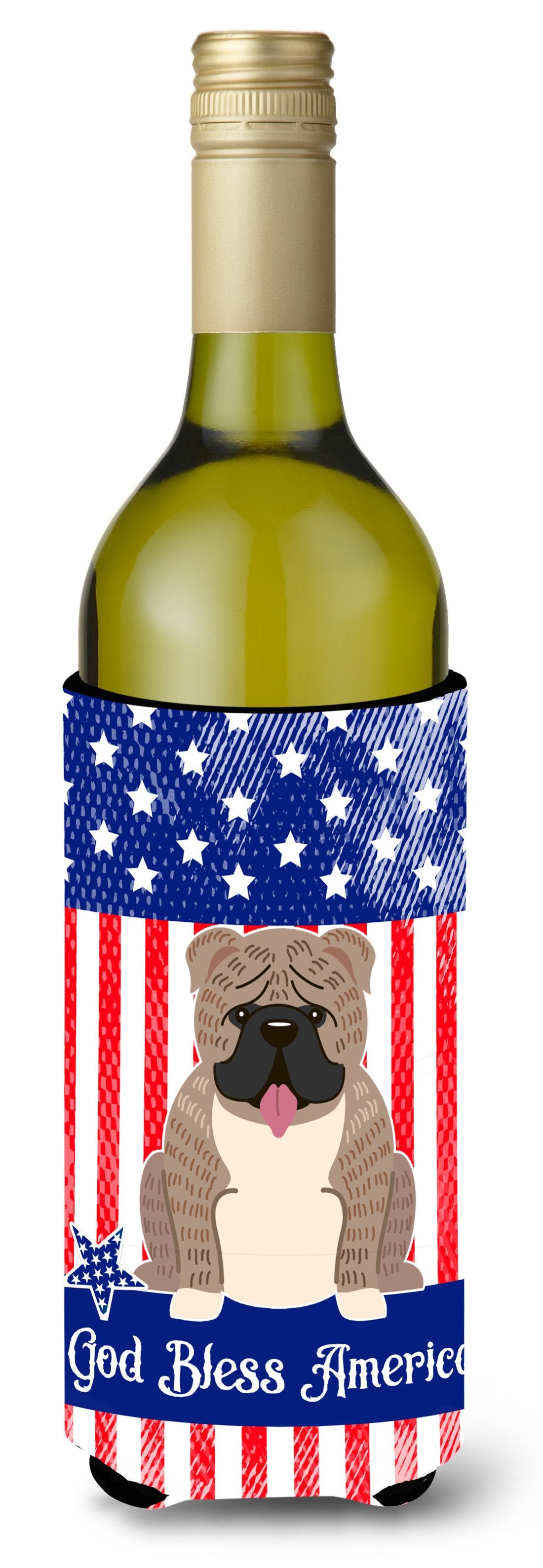 Patriotic USA English Bulldog Grey Brindle  Wine Bottle Beverge Insulator Hugger BB3121LITERK by Caroline&#39;s Treasures