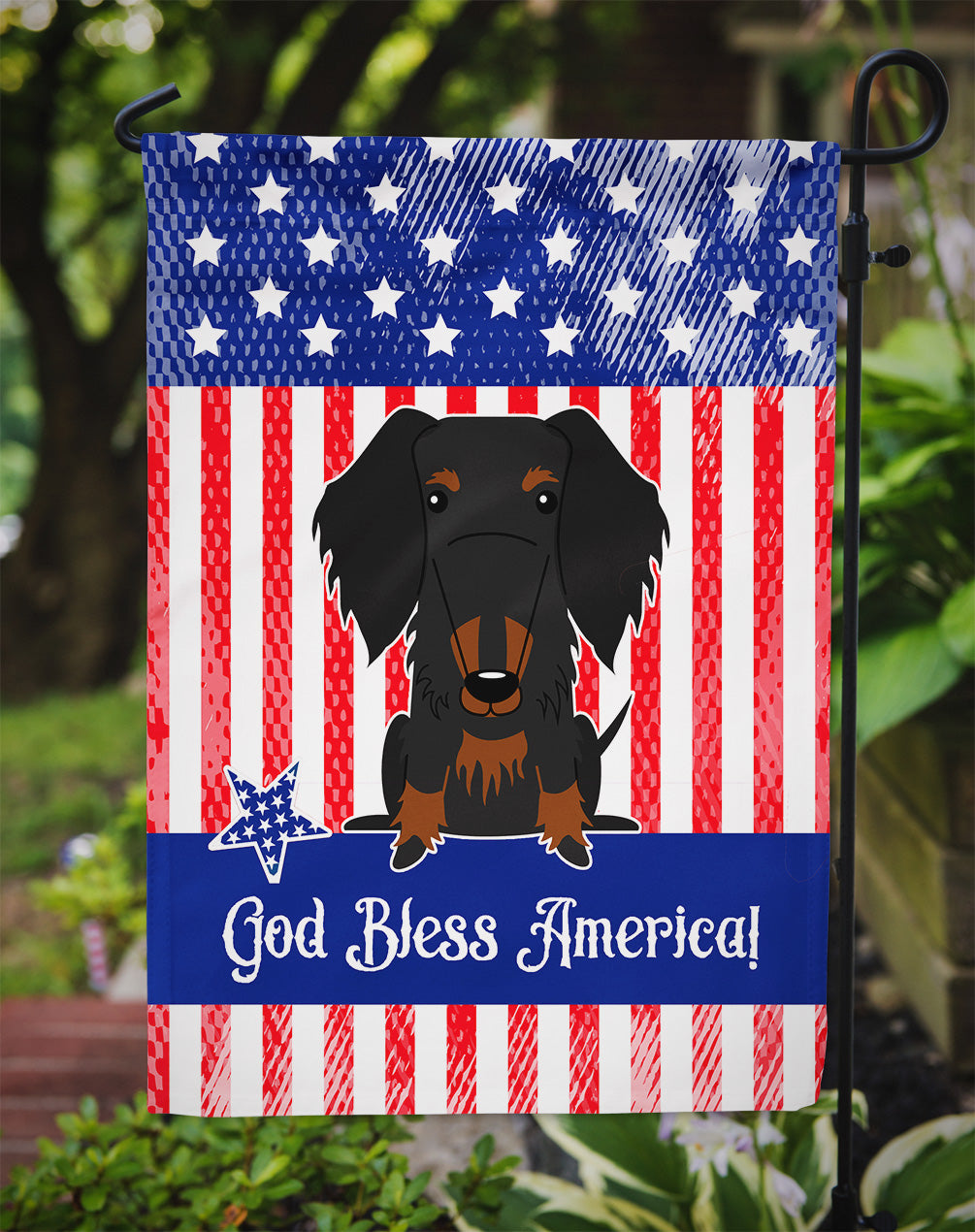 Patriotic USA Wire Haired Dachshund Black Tan Flag Garden Size  the-store.com.