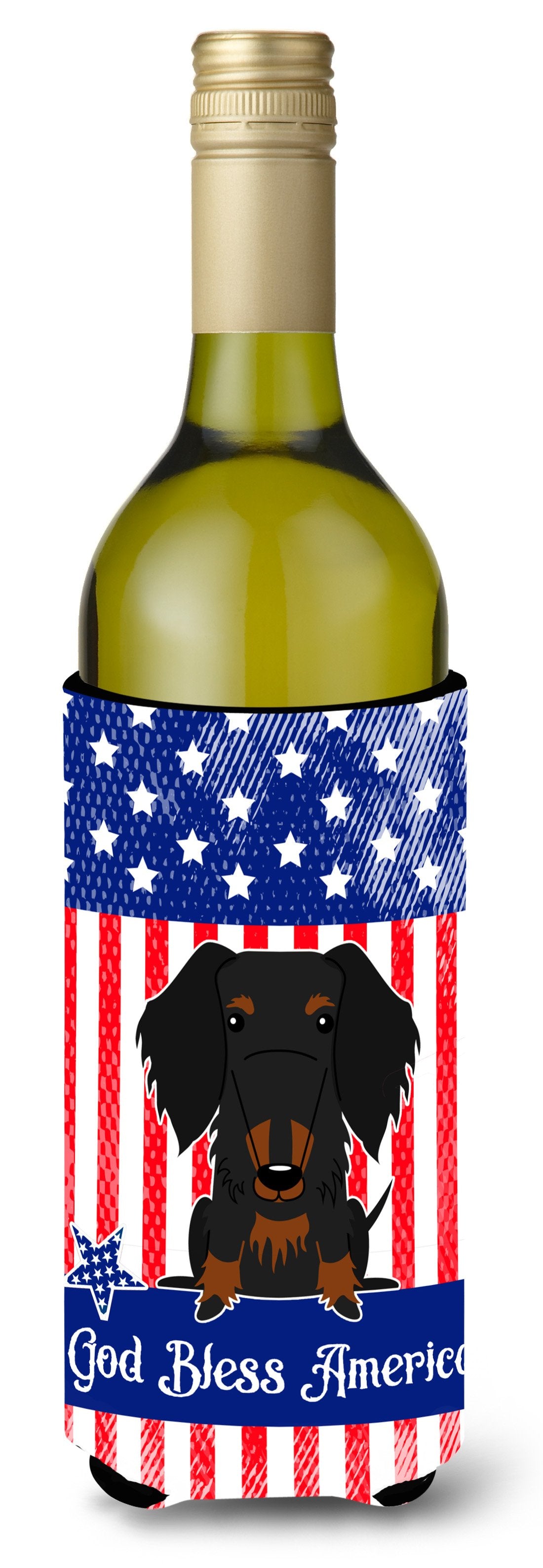 Patriotic USA Wire Haired Dachshund Black Tan Wine Bottle Beverge Insulator Hugger BB3122LITERK by Caroline&#39;s Treasures