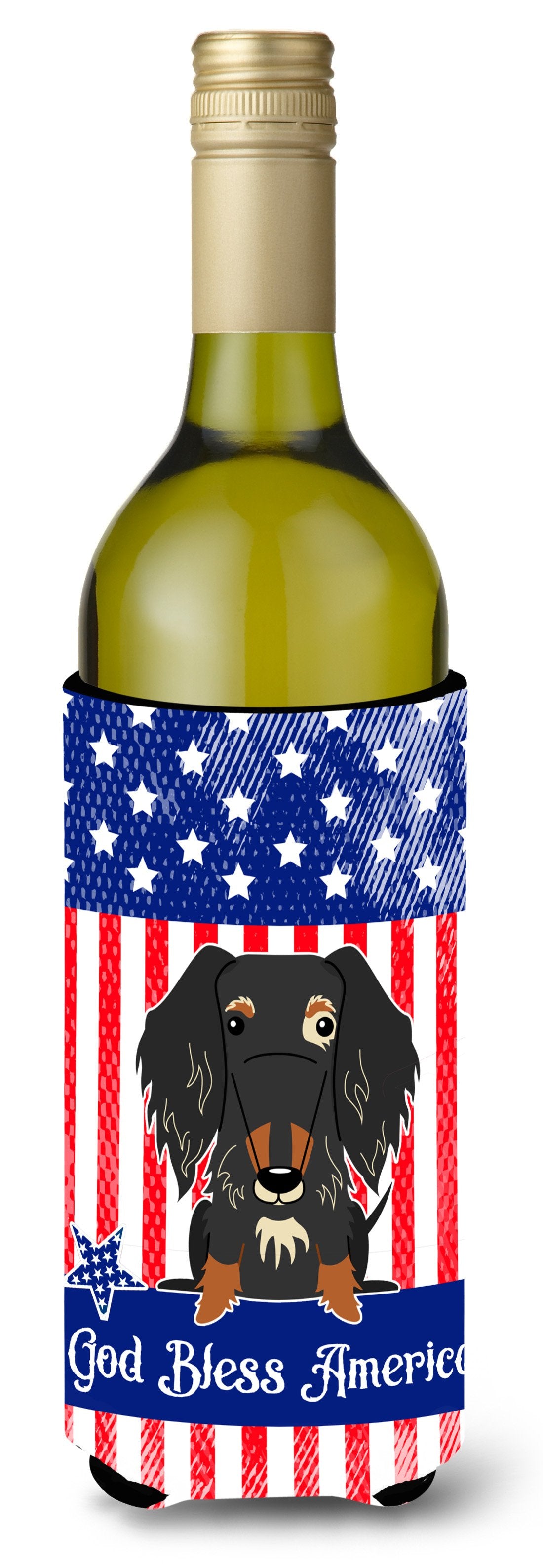Patriotic USA Wire Haired Dachshund Dapple Wine Bottle Beverge Insulator Hugger by Caroline&#39;s Treasures