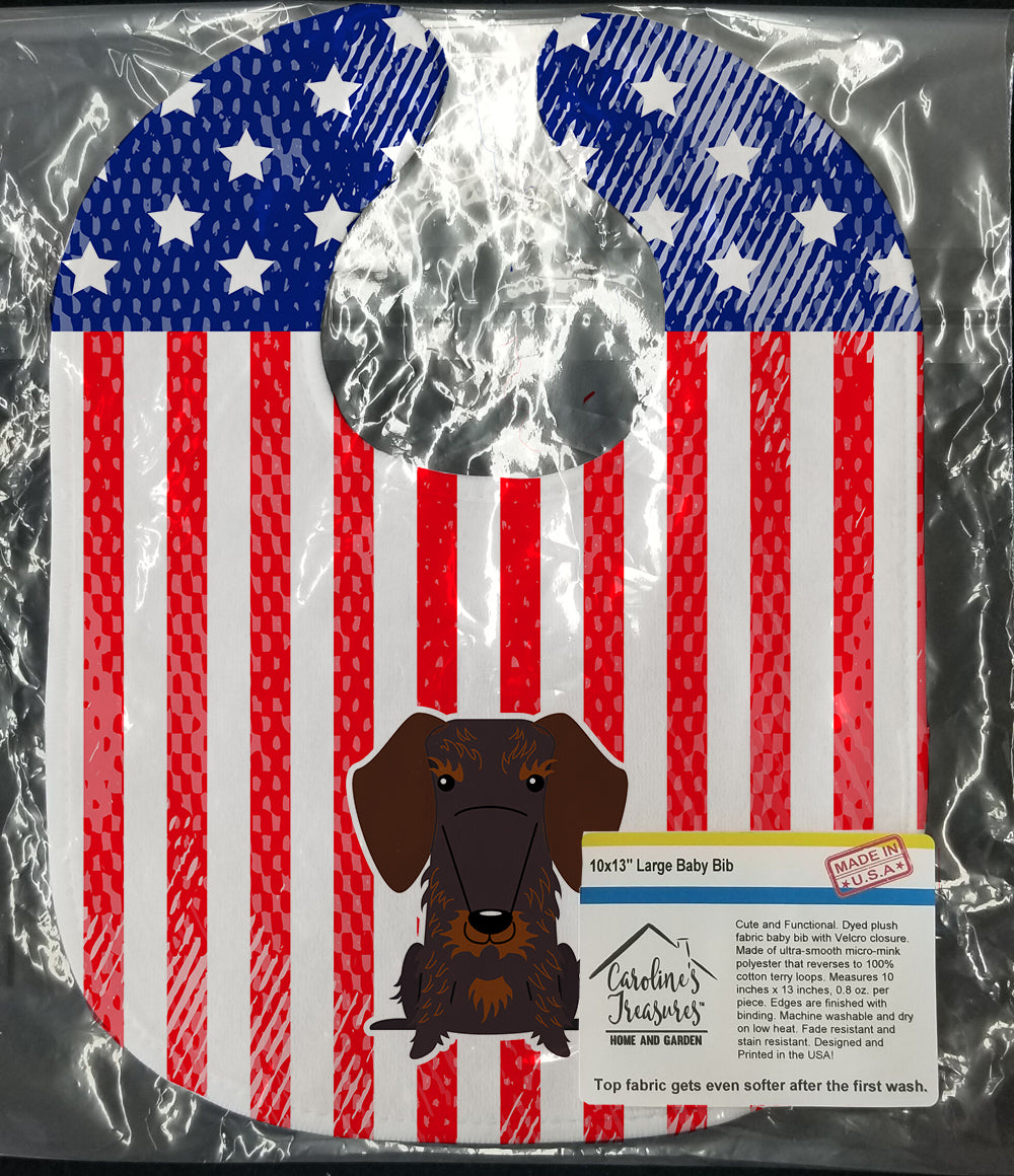 Patriotic USA Wire Haired Dachshund Chocolate Baby Bib BB3124BIB - the-store.com