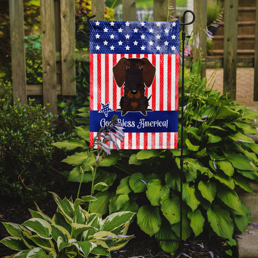 Patriotic USA Wire Haired Dachshund Chocolate Flag Garden Size  the-store.com.