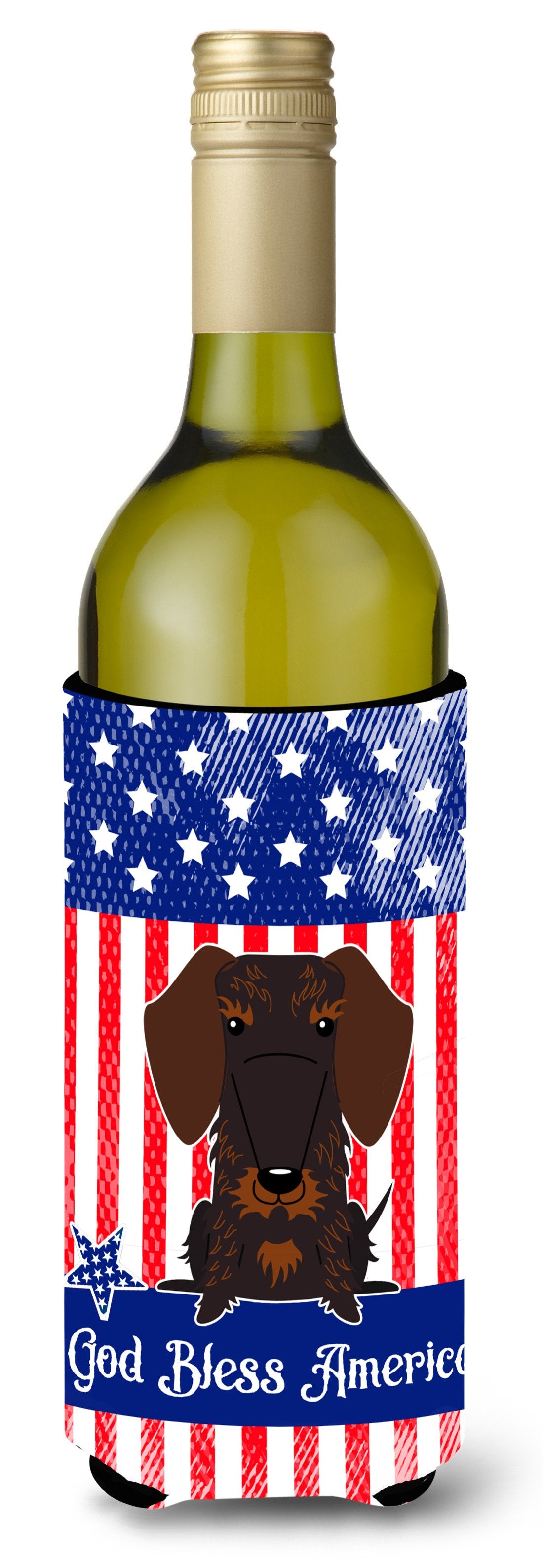 Patriotic USA Wire Haired Dachshund Chocolate Wine Bottle Beverge Insulator Hugger BB3124LITERK by Caroline&#39;s Treasures