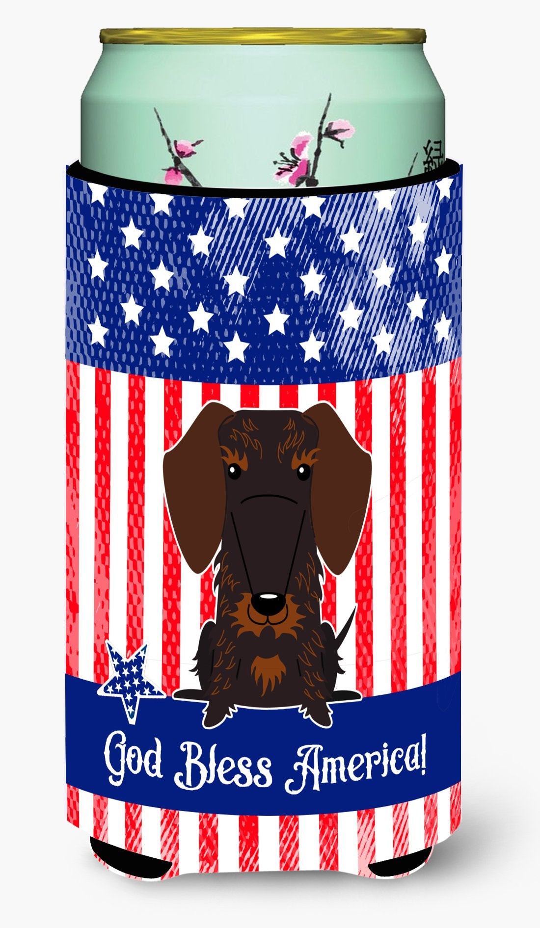 Patriotic USA Wire Haired Dachshund Chocolate Tall Boy Beverage Insulator Hugger by Caroline&#39;s Treasures