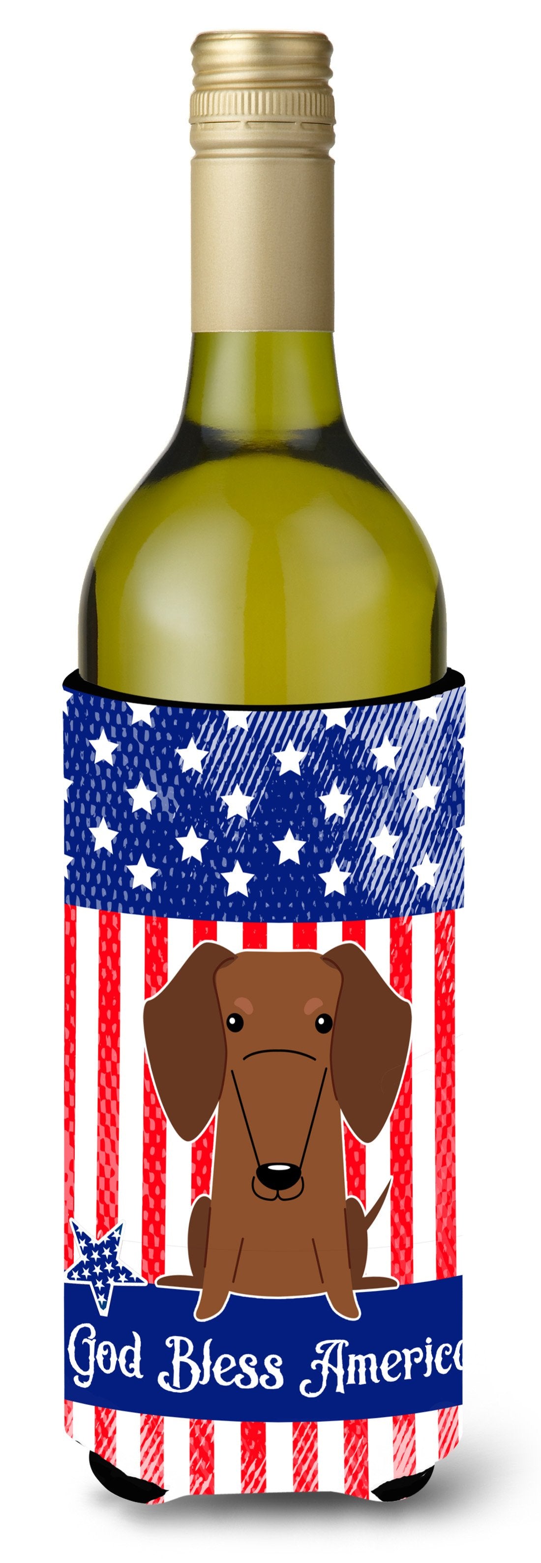 Patriotic USA Dachshund Red Brown Wine Bottle Beverge Insulator Hugger BB3125LITERK by Caroline&#39;s Treasures