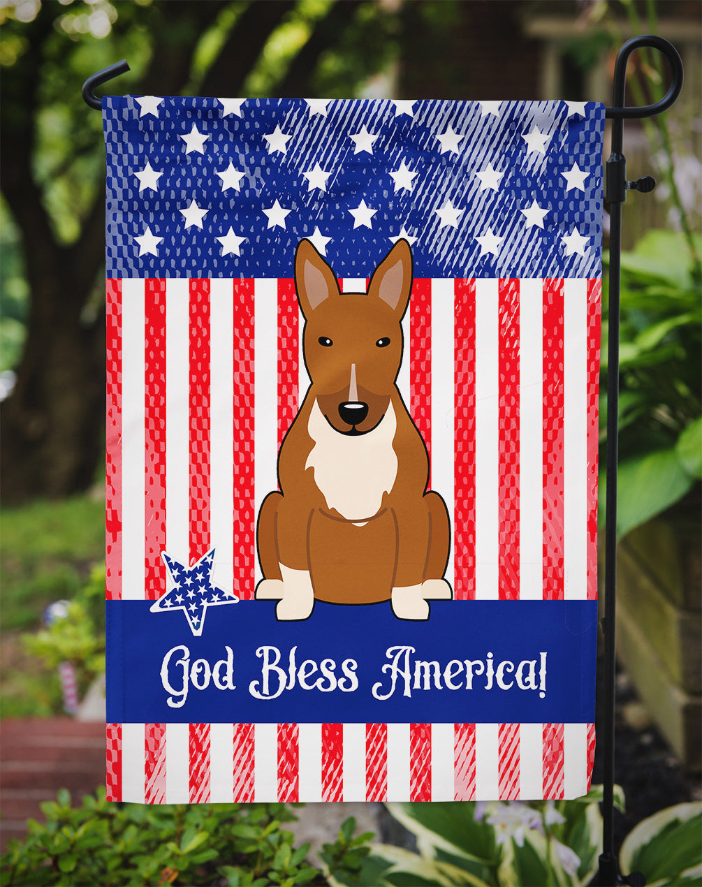 Patriotic USA Bull Terrier Red Flag Garden Size  the-store.com.
