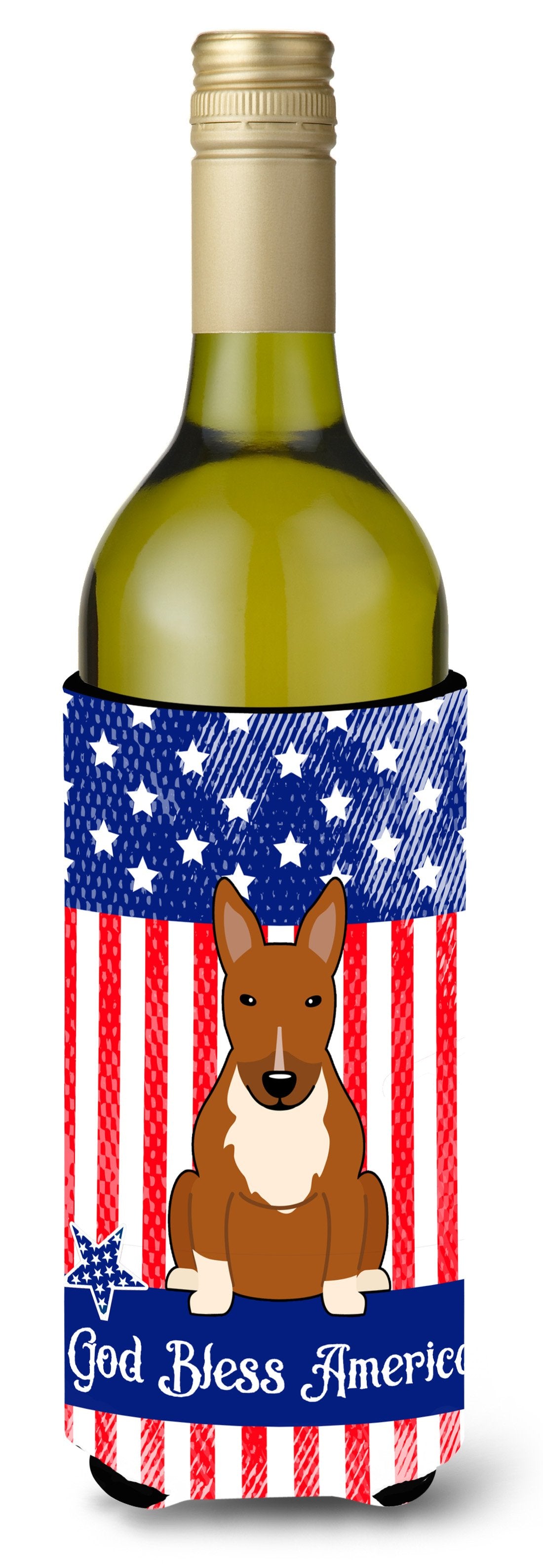 Patriotic USA Bull Terrier Red Wine Bottle Beverge Insulator Hugger BB3129LITERK by Caroline&#39;s Treasures