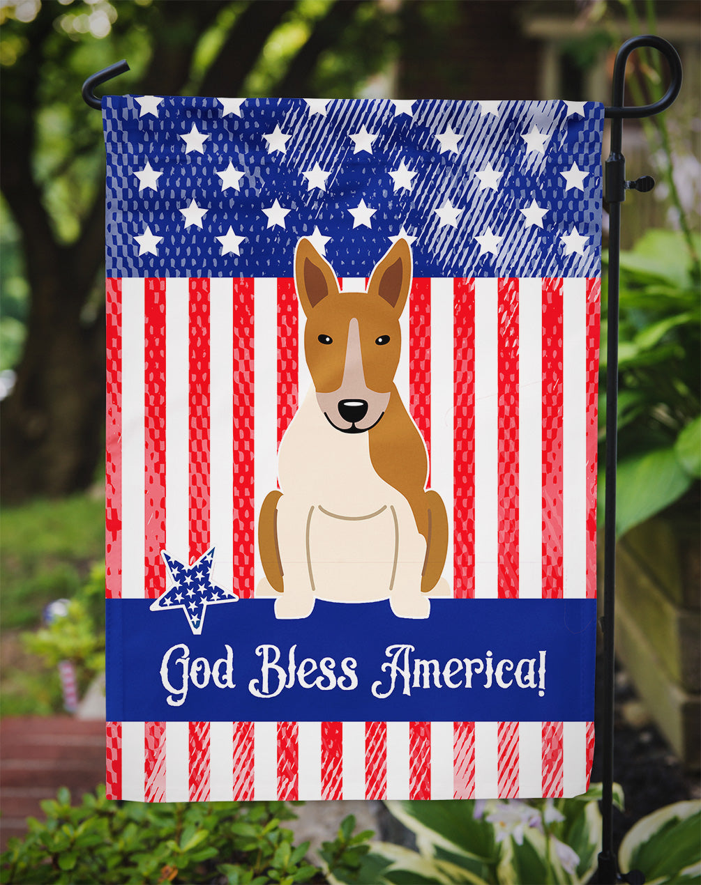 Patriotic USA Bull Terrier Red White Flag Garden Size