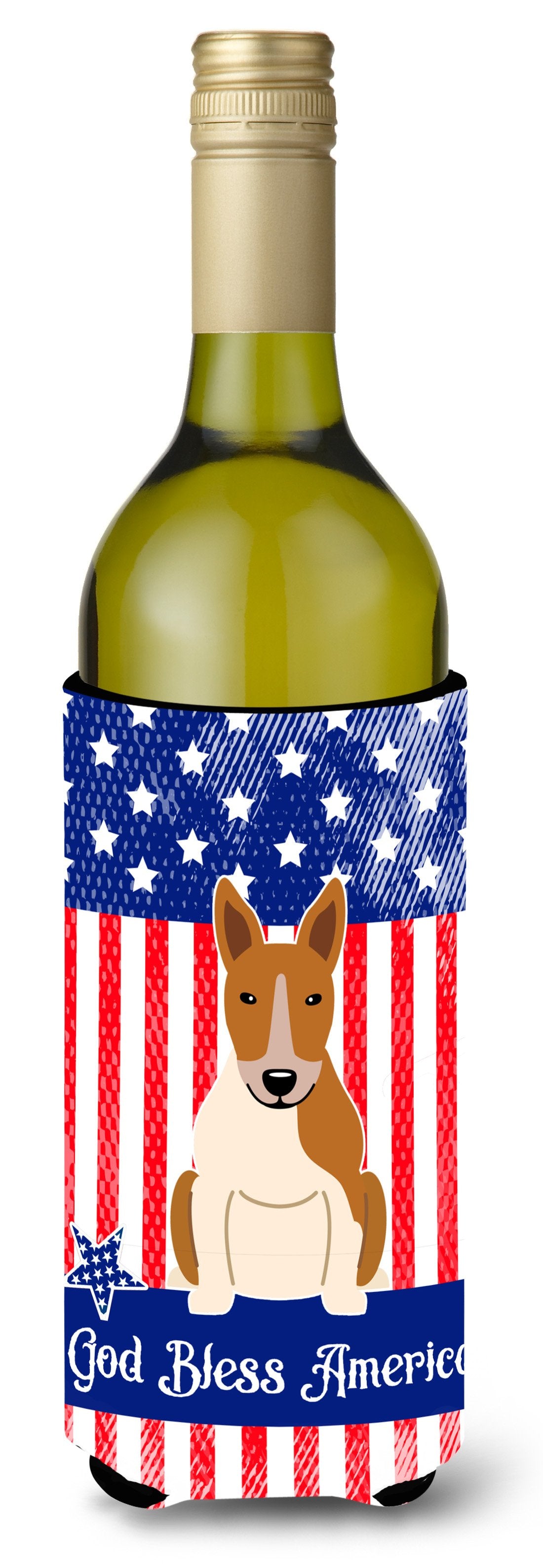 Patriotic USA Bull Terrier Red White Wine Bottle Beverge Insulator Hugger by Caroline's Treasures