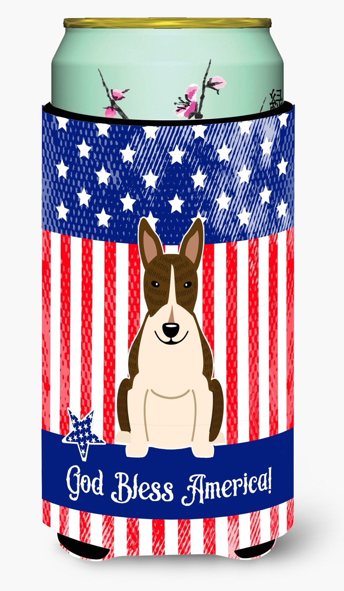 Patriotic USA Bull Terrier Dark Brindle Tall Boy Beverage Insulator Hugger by Caroline&#39;s Treasures