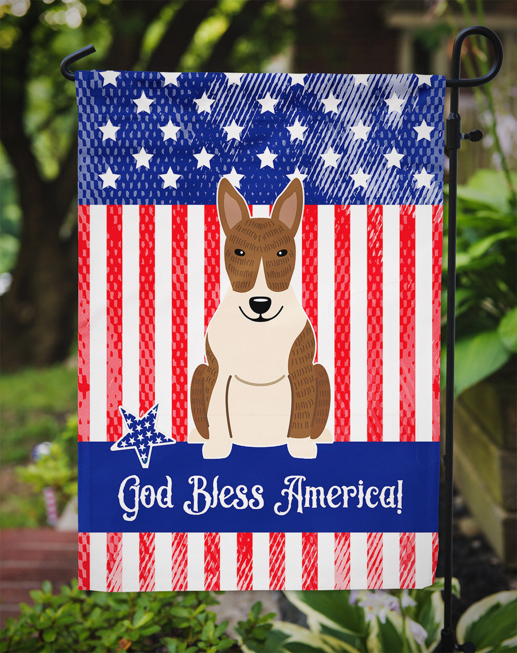 Patriotic USA Bull Terrier Brindle Flag Garden Size BB3132GF  the-store.com.