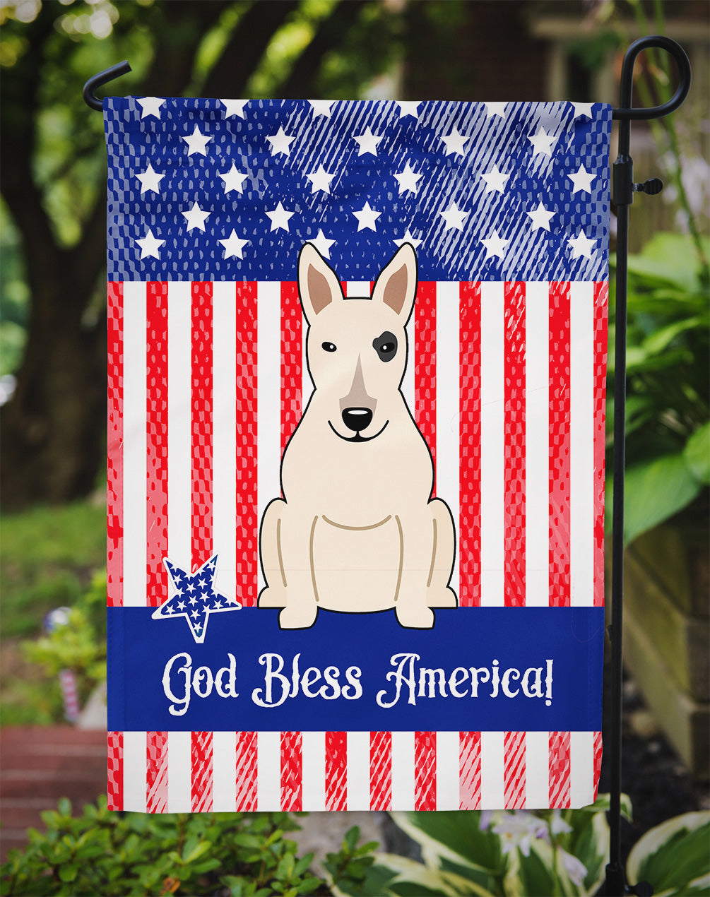 Patriotic USA Bull Terrier White Flag Garden Size BB3133GF  the-store.com.