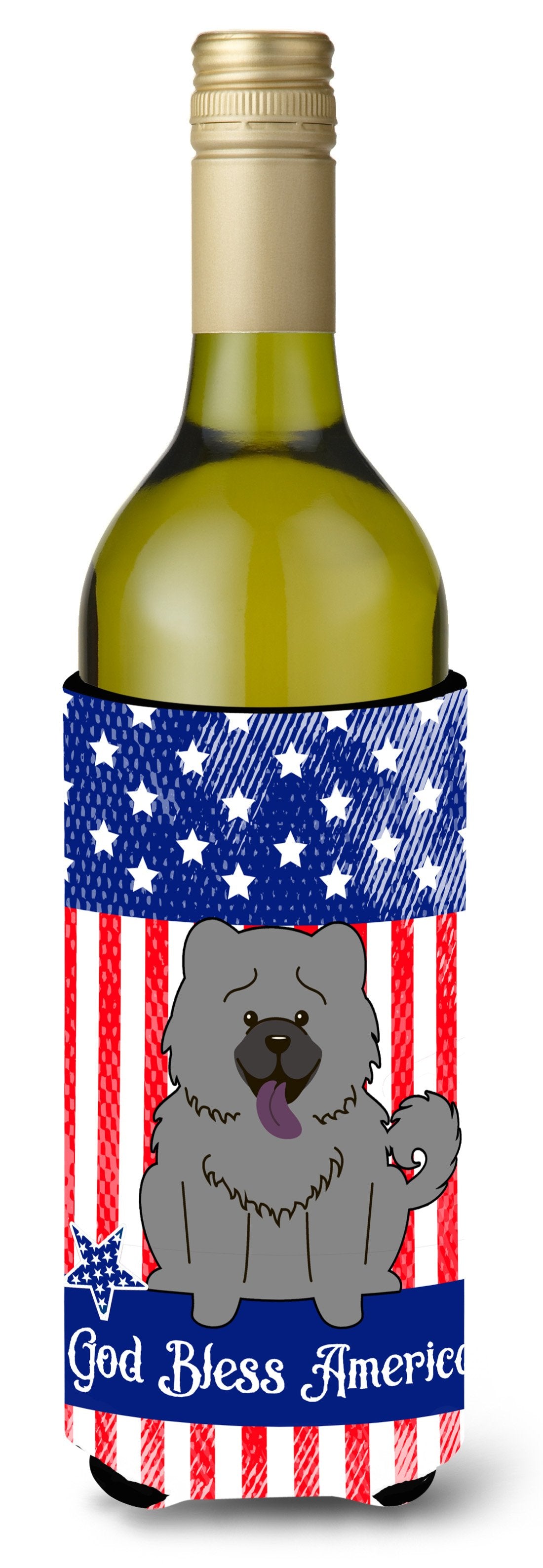 Patriotic USA Chow Chow Blue Wine Bottle Beverge Insulator Hugger by Caroline&#39;s Treasures