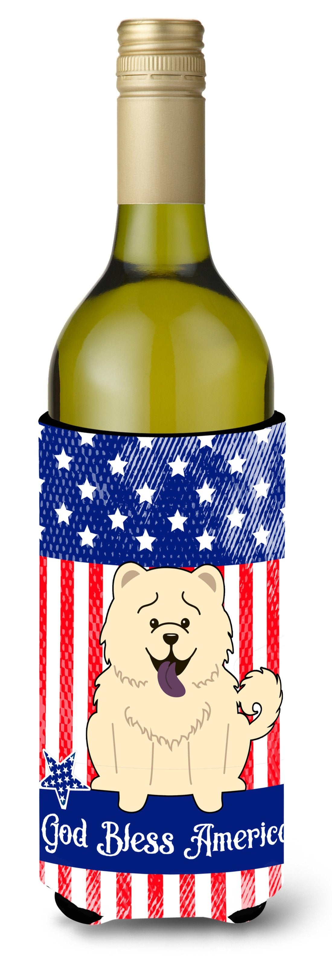 Patriotic USA Chow Chow White Wine Bottle Beverge Insulator Hugger by Caroline&#39;s Treasures