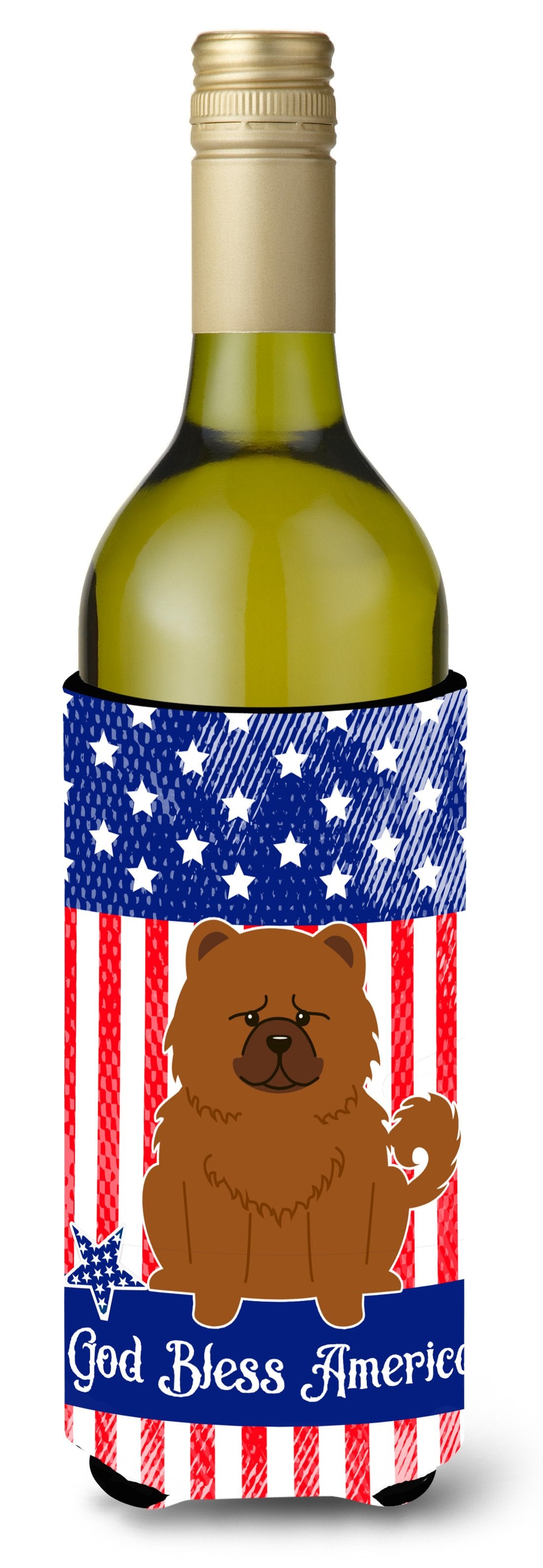 Patriotic USA Chow Chow Red Wine Bottle Beverge Insulator Hugger by Caroline&#39;s Treasures