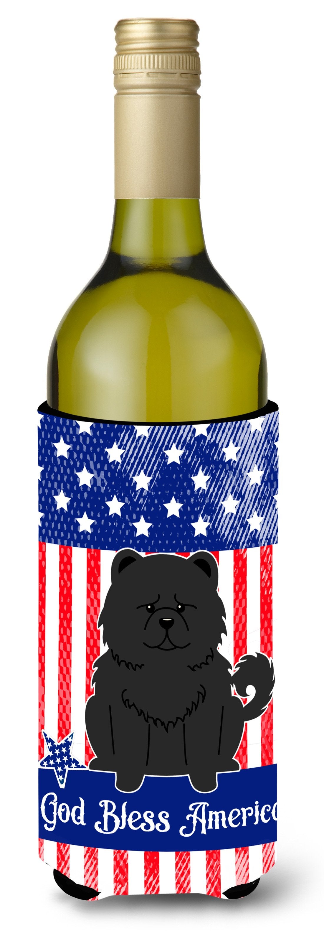 Patriotic USA Chow Chow Black Wine Bottle Beverge Insulator Hugger by Caroline&#39;s Treasures