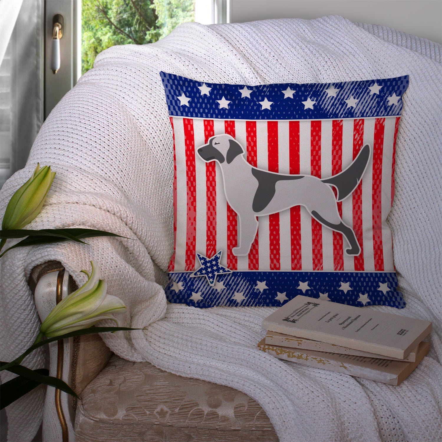 USA Patriotic English Setter Fabric Decorative Pillow BB3281PW1414 - the-store.com