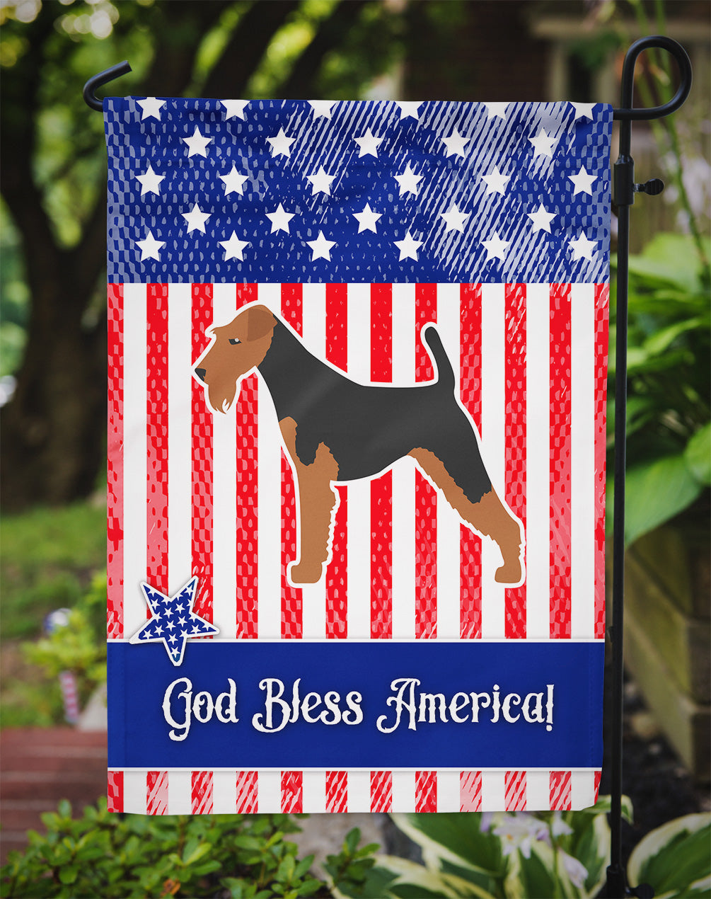 USA Patriotic Welsh Terrier Flag Garden Size BB3285GF  the-store.com.