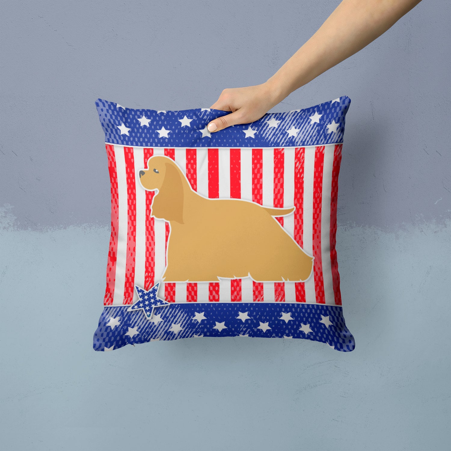 USA Patriotic Cocker Spaniel Fabric Decorative Pillow BB3286PW1414 - the-store.com