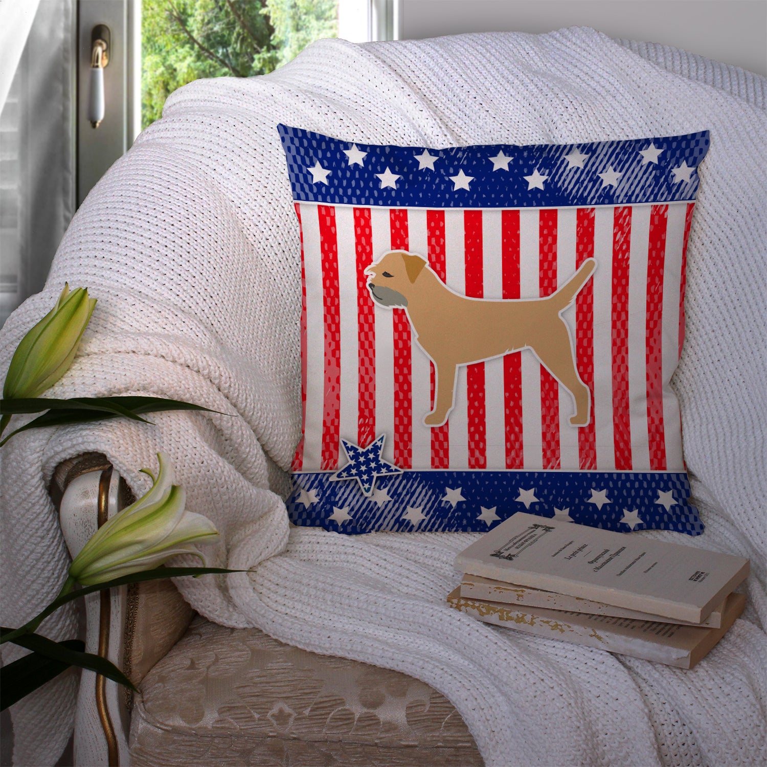 USA Patriotic Border Terrier Fabric Decorative Pillow BB3289PW1414 - the-store.com