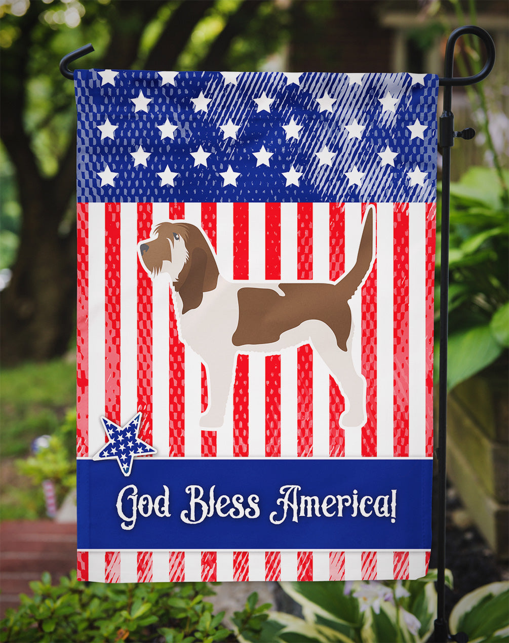USA Patriotic Grand Basset Griffon Vendeen Flag Garden Size BB3290GF  the-store.com.