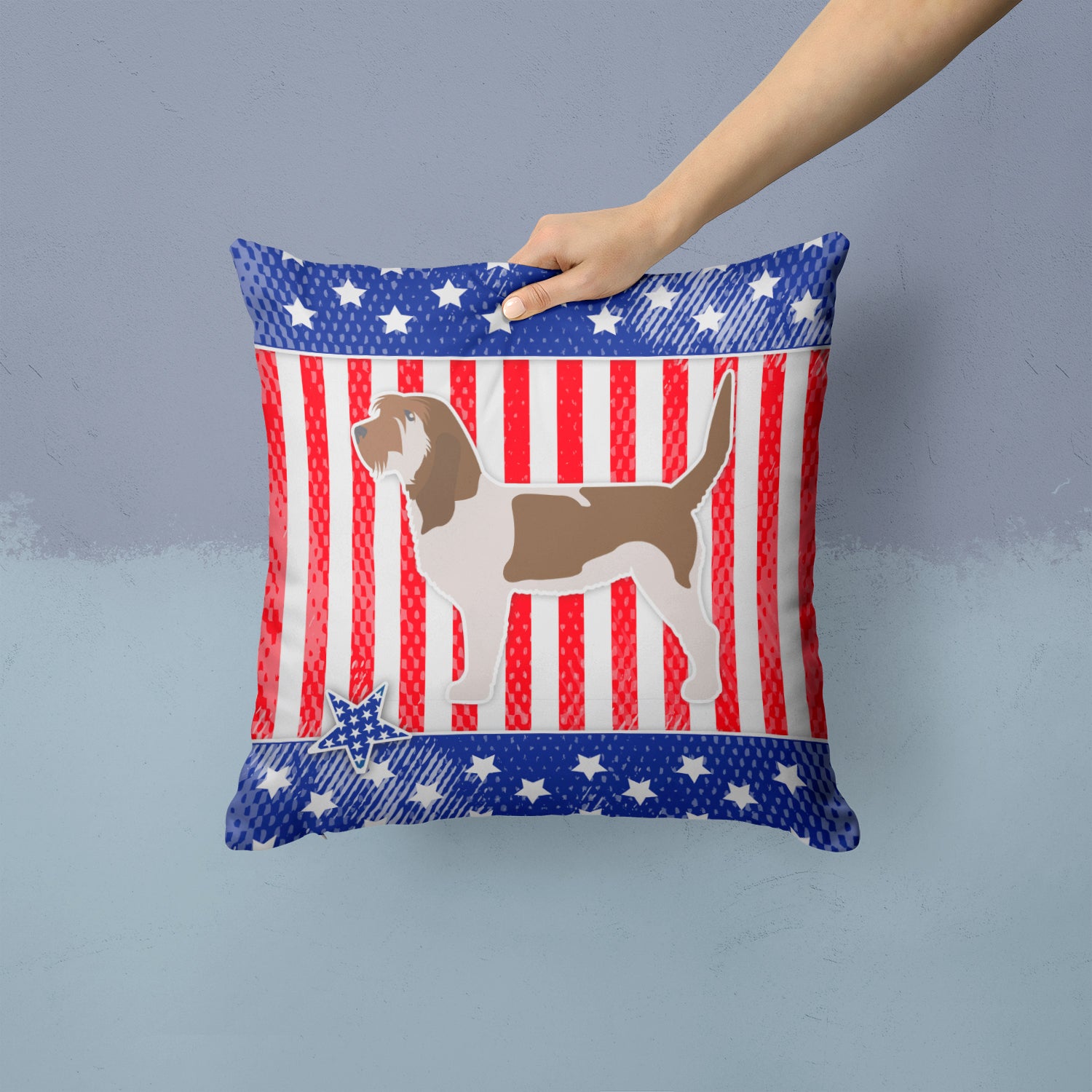 USA Patriotic Grand Basset Griffon Vendeen Fabric Decorative Pillow BB3290PW1414 - the-store.com
