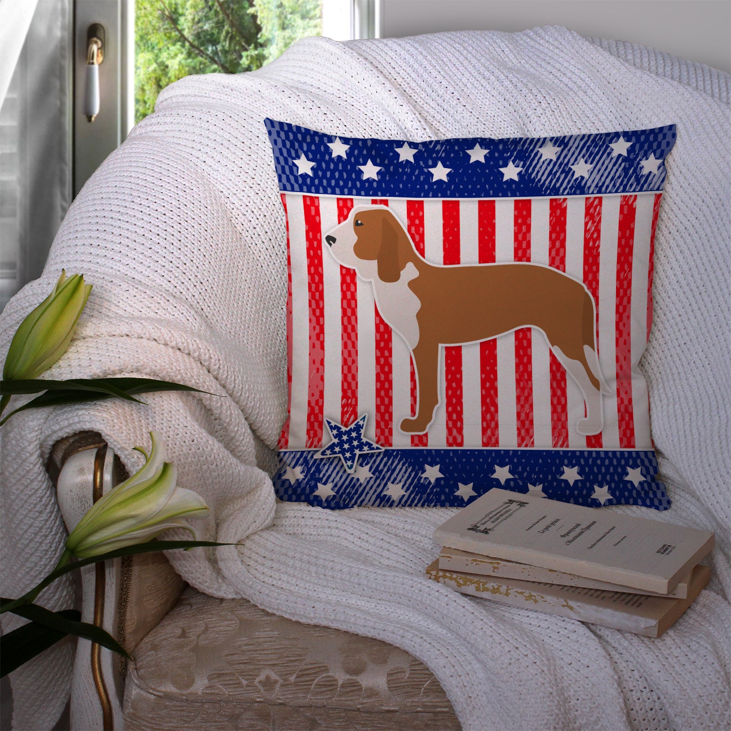 USA Patriotic Spanish Hound Fabric Decorative Pillow BB3291PW1414 - the-store.com