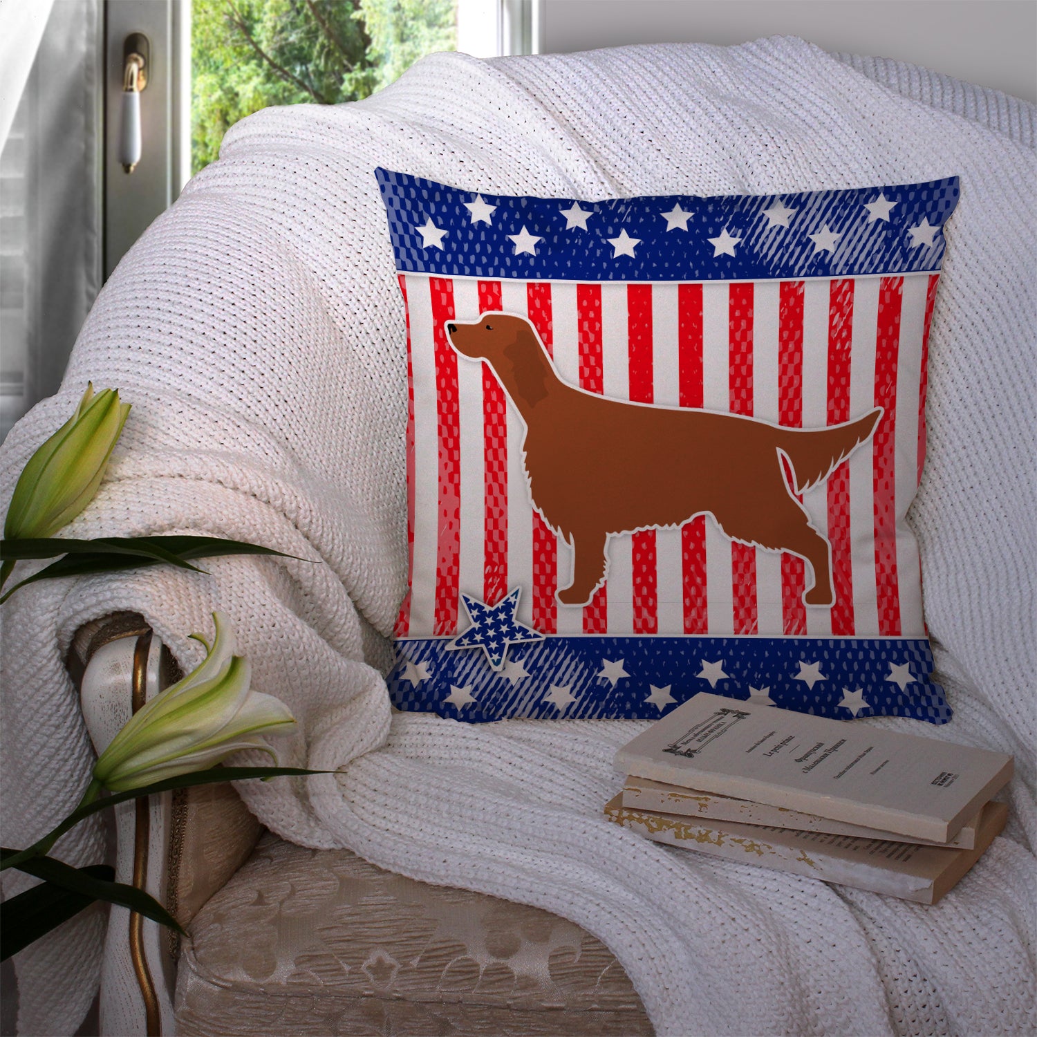 IUSA Patriotic rish Setter Fabric Decorative Pillow BB3293PW1414 - the-store.com
