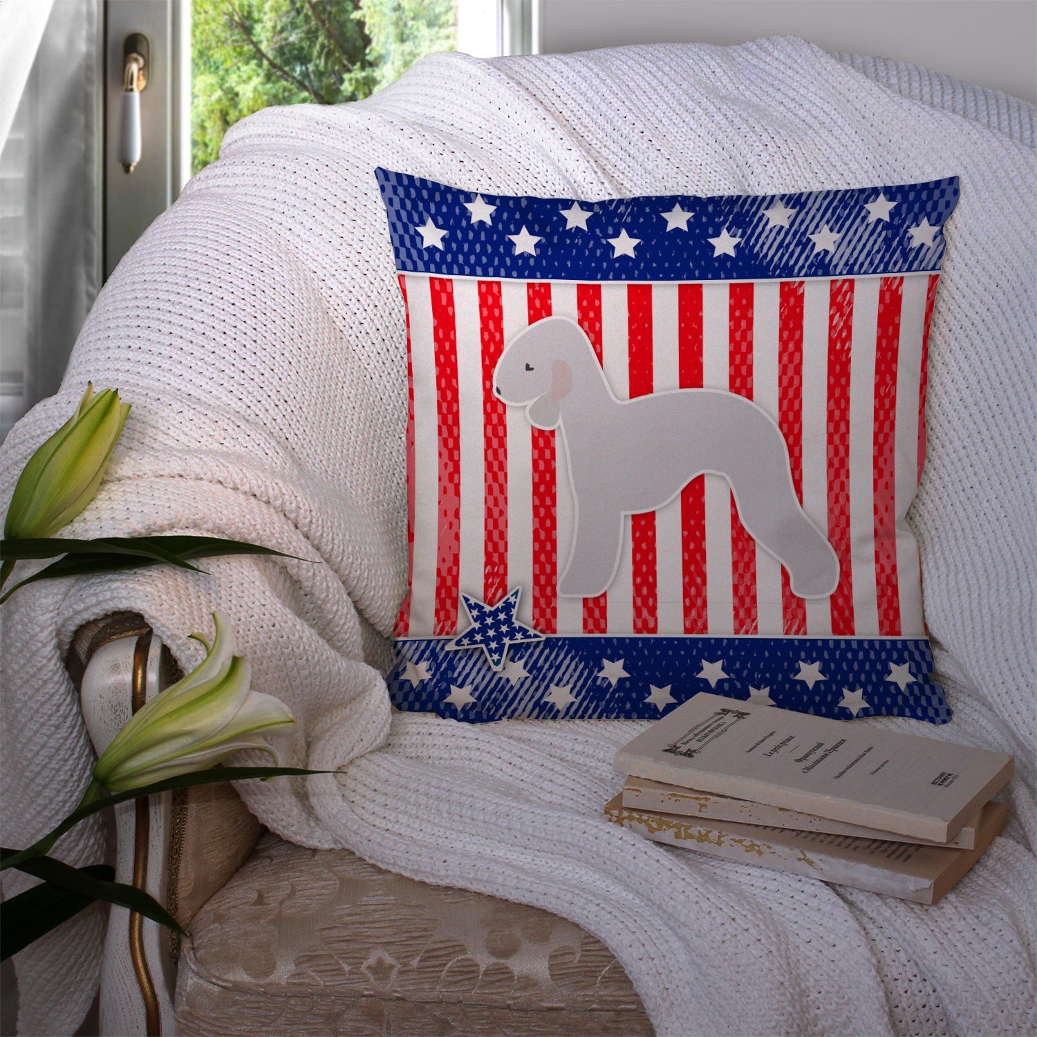 USA Patriotic Bedlington Terrier Fabric Decorative Pillow BB3294PW1414 - the-store.com