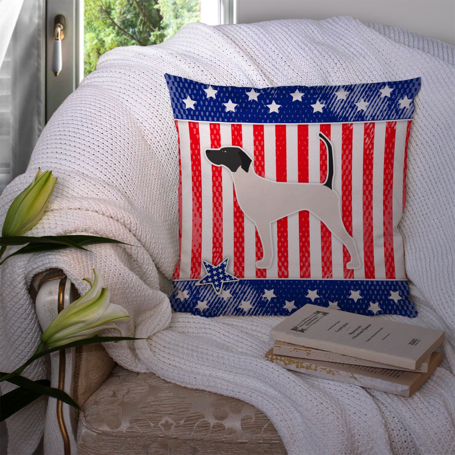 USA Patriotic English Pointer Fabric Decorative Pillow BB3295PW1414 - the-store.com