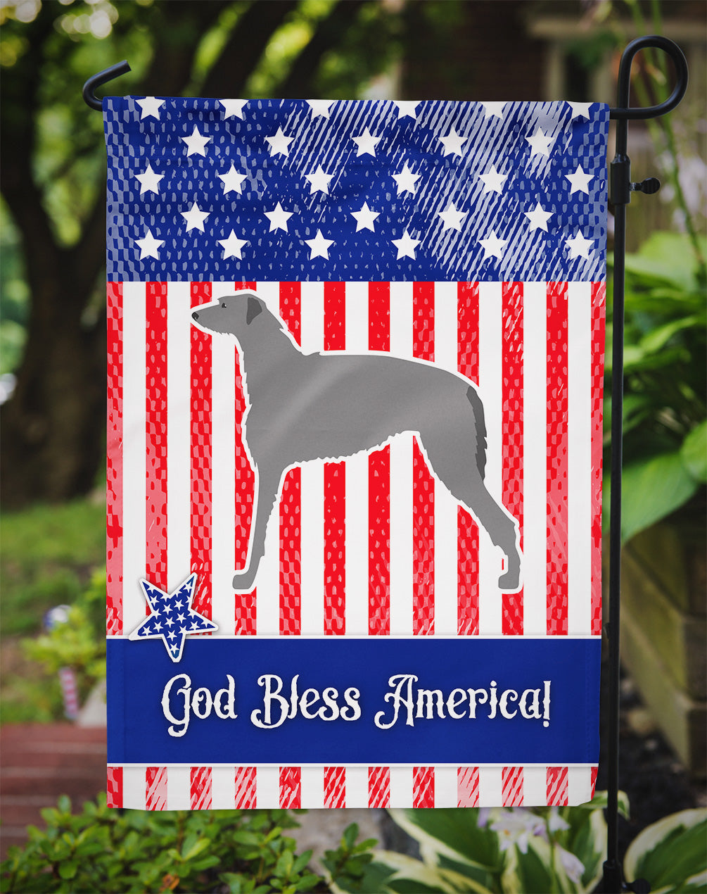 USA Patriotic Scottish Deerhound Flag Garden Size BB3296GF