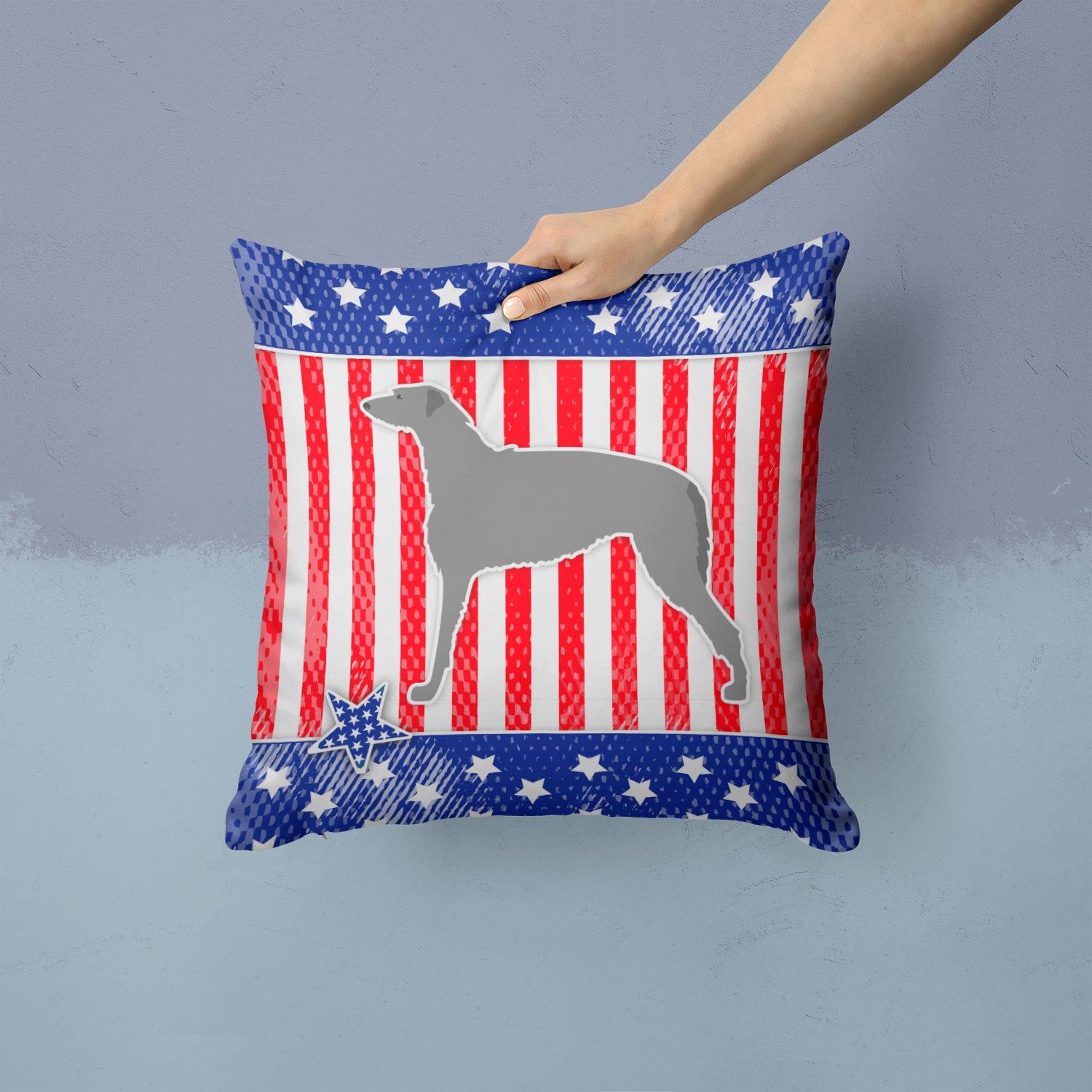 USA Patriotic Scottish Deerhound Fabric Decorative Pillow BB3296PW1414 - the-store.com