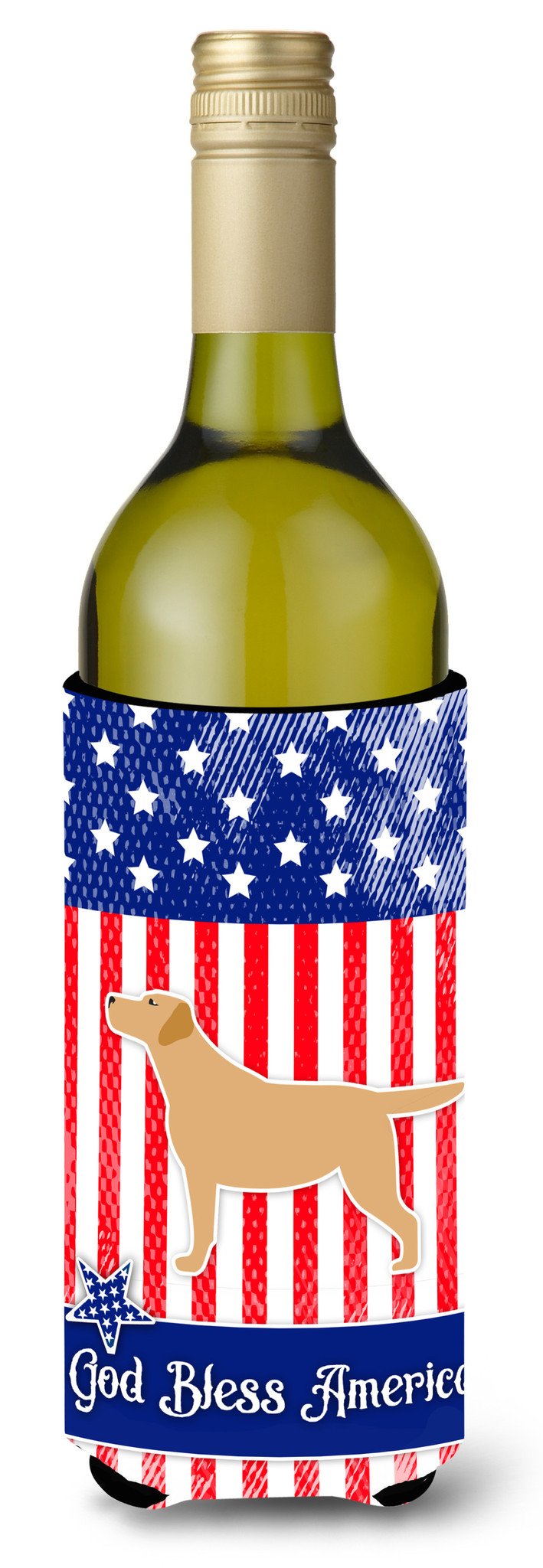 USA Patriotic Yellow Labrador Retriever Wine Bottle Beverge Insulator Hugger BB3297LITERK by Caroline's Treasures