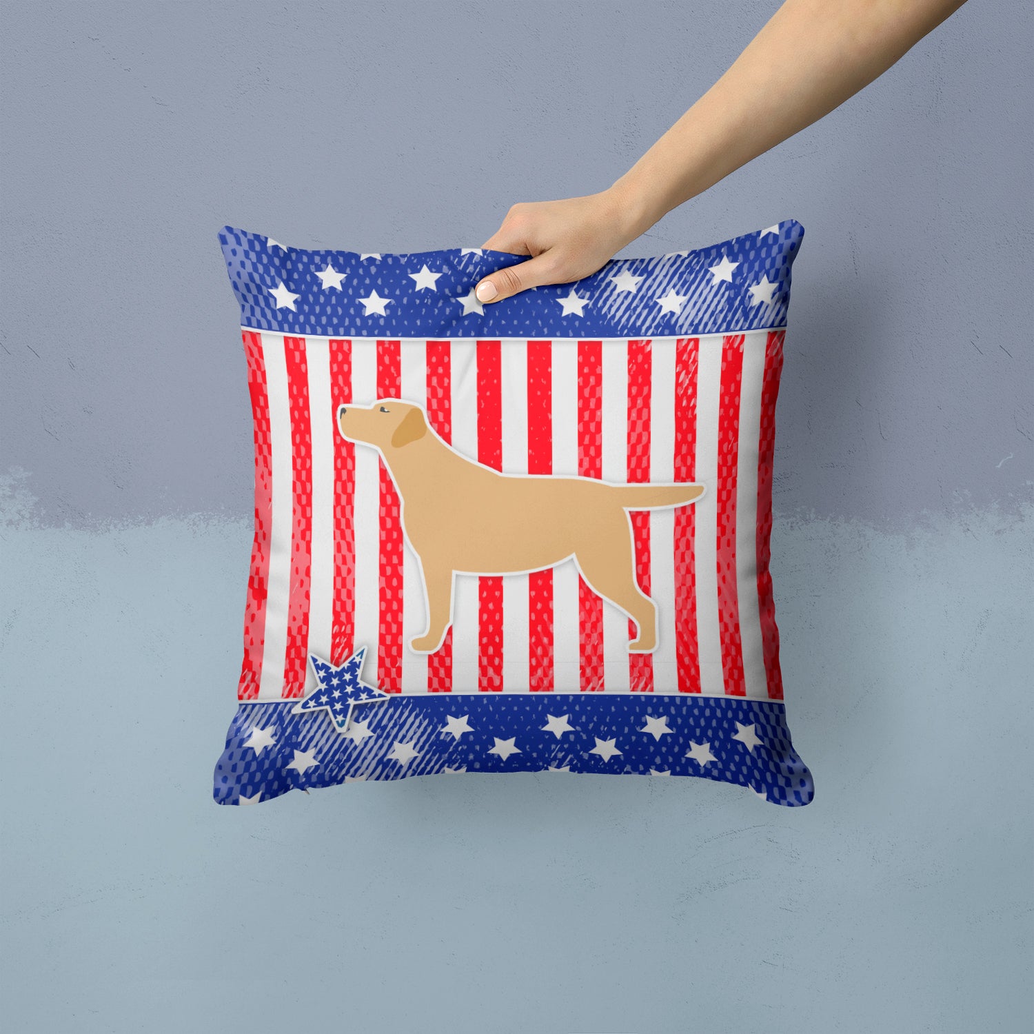 USA Patriotic Yellow Labrador Retriever Fabric Decorative Pillow BB3297PW1414 - the-store.com