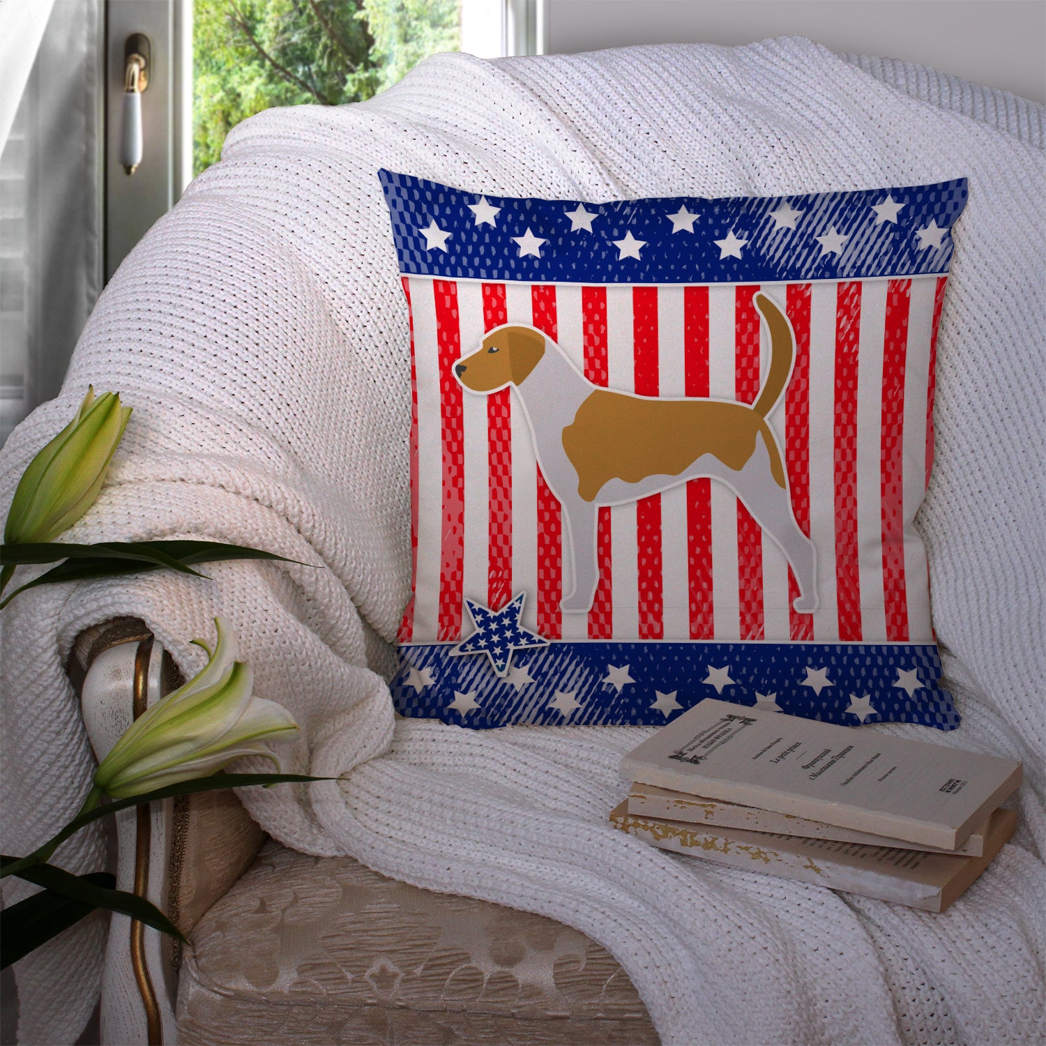 USA Patriotic American Foxhound Fabric Decorative Pillow BB3298PW1414 - the-store.com