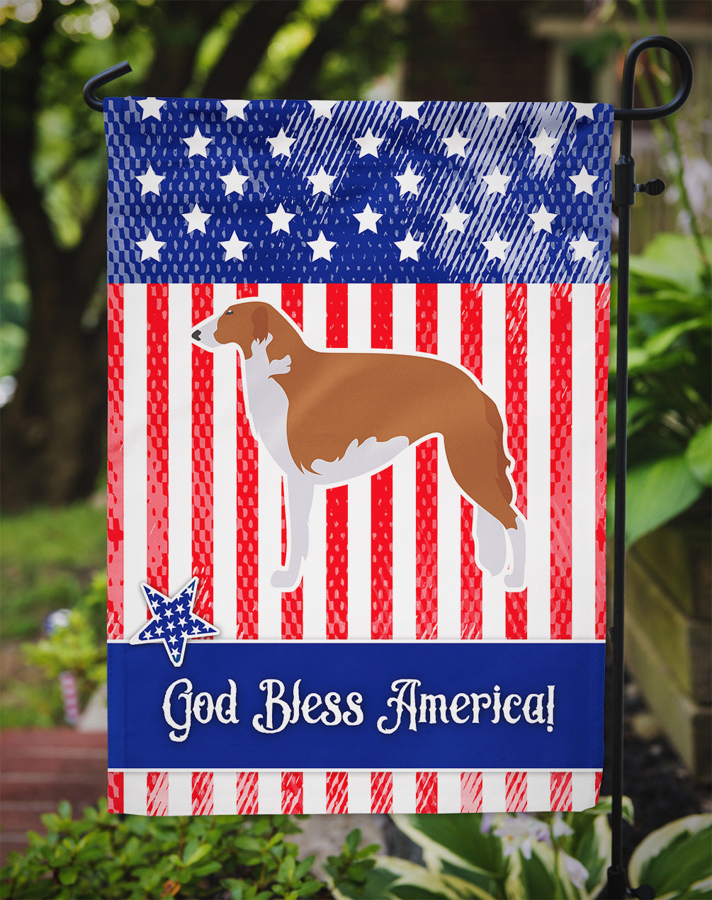 USA Patriotic Borzoi Russian Greyhound Flag Garden Size BB3299GF