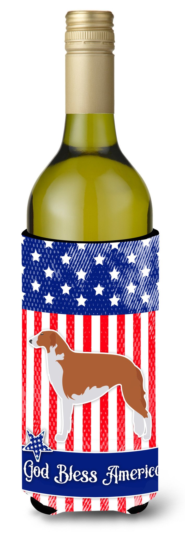 USA Patriotic Borzoi Russian Greyhound Wine Bottle Beverge Insulator Hugger BB3299LITERK by Caroline&#39;s Treasures