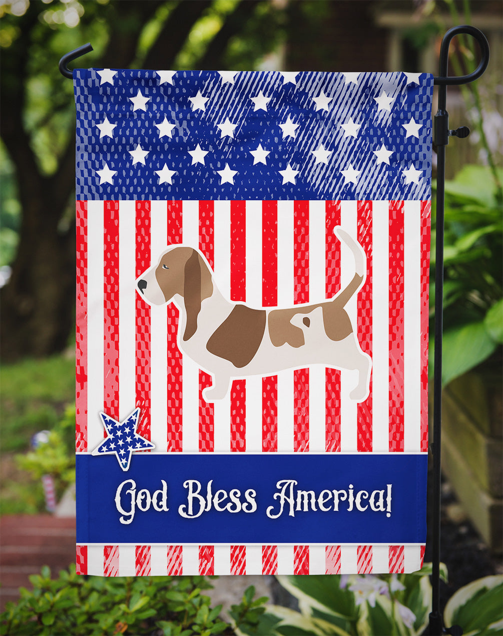 USA Patriotic Basset Hound Flag Garden Size BB3302GF  the-store.com.