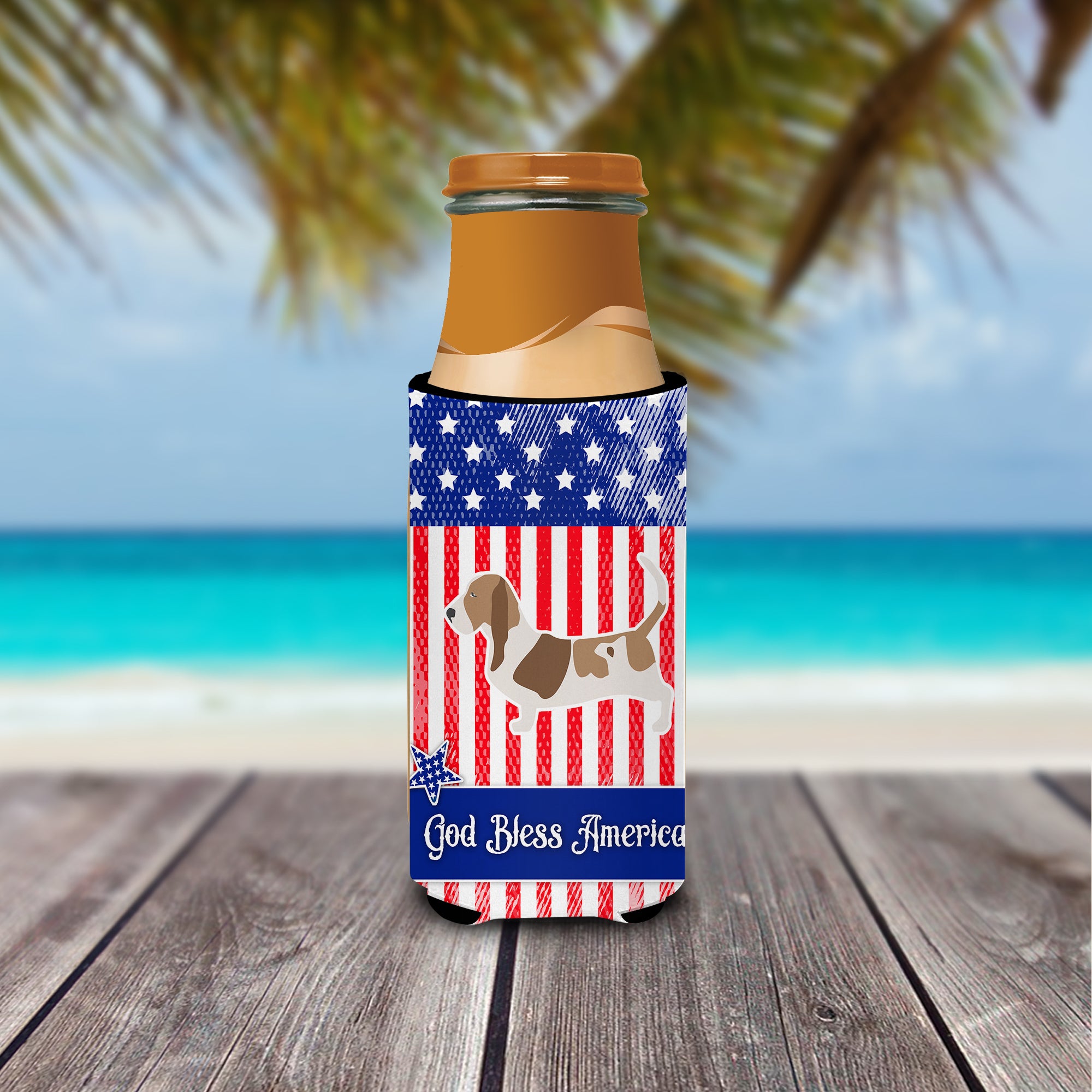 USA Patriotic Basset Hound  Ultra Hugger for slim cans BB3302MUK  the-store.com.