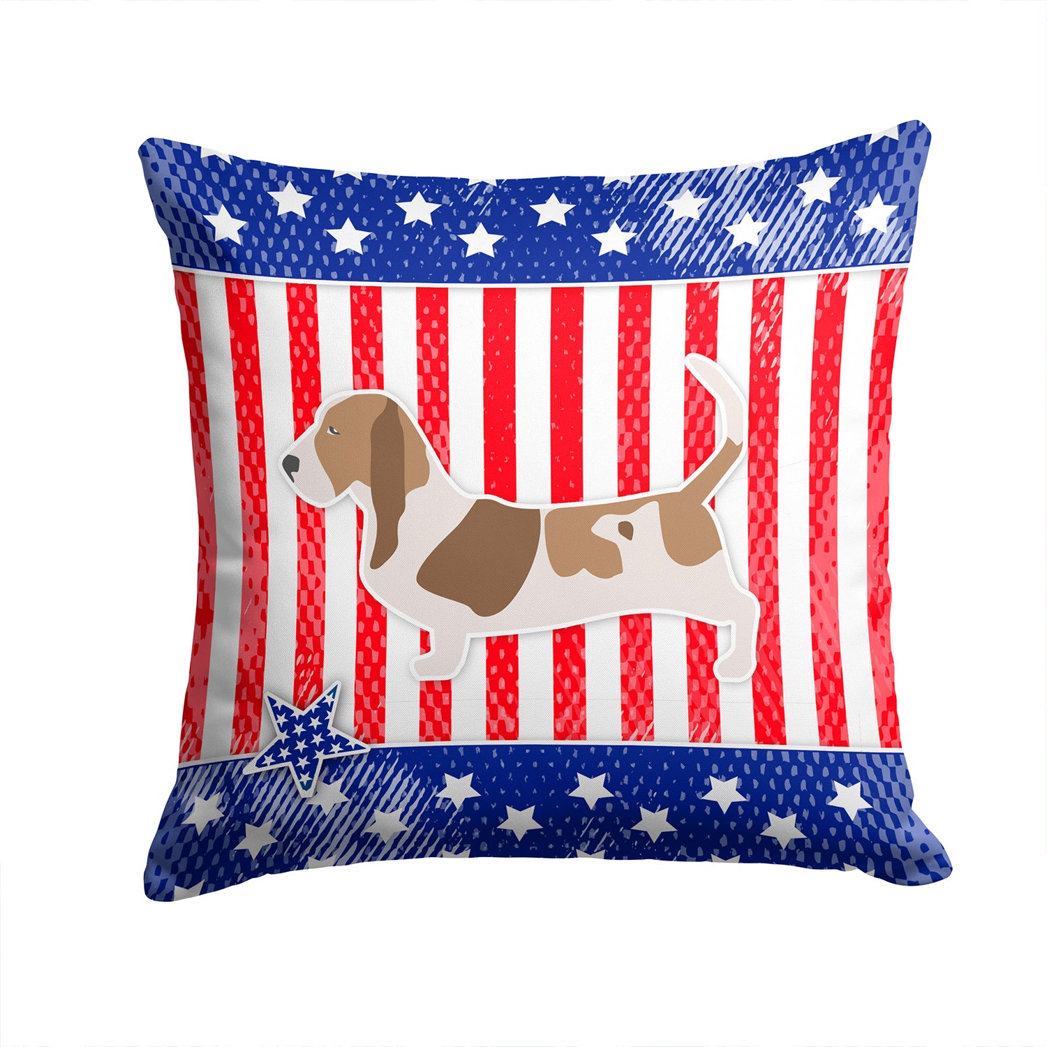 USA Patriotic Basset Hound Fabric Decorative Pillow BB3302PW1414 - the-store.com
