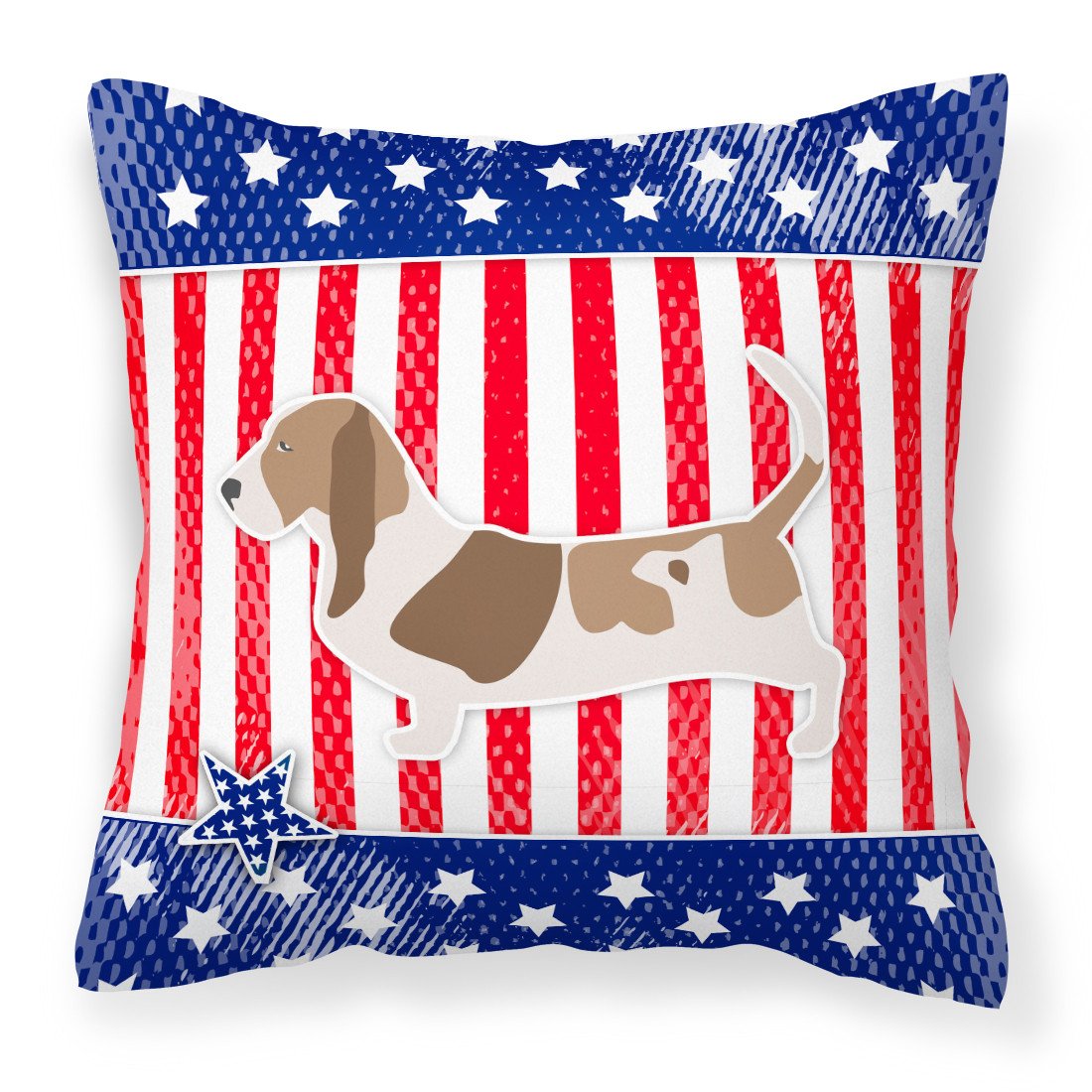 USA Patriotic Basset Hound Fabric Decorative Pillow BB3302PW1818 by Caroline&#39;s Treasures