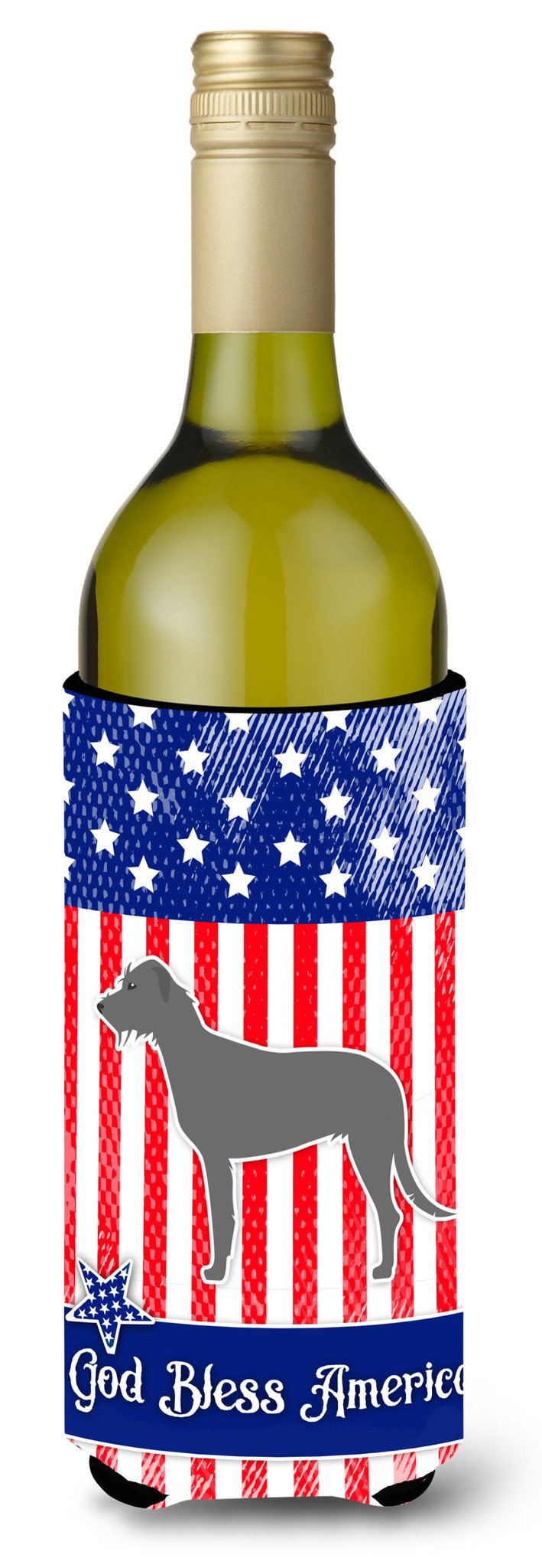 USA Patriotic Irish Wolfhound Wine Bottle Beverge Insulator Hugger BB3303LITERK by Caroline&#39;s Treasures