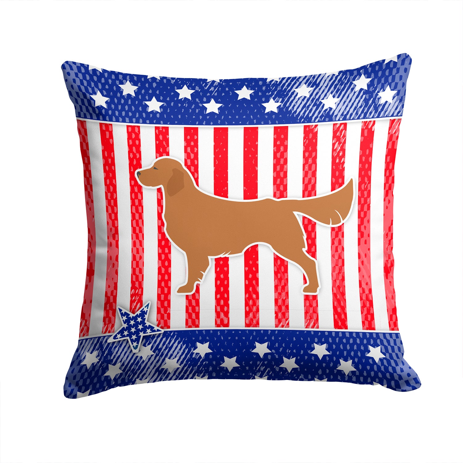 USA Patriotic Golden Retriever Fabric Decorative Pillow BB3304PW1414 - the-store.com