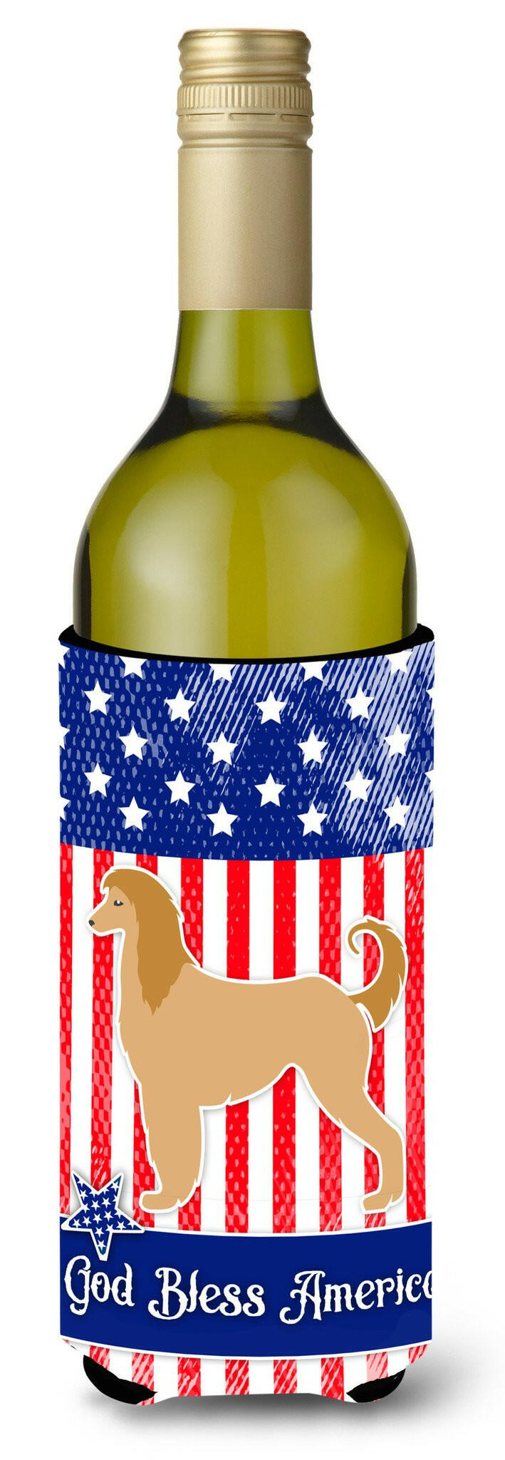 USA Patriotic Afghan Hound Wine Bottle Beverge Insulator Hugger BB3306LITERK by Caroline&#39;s Treasures