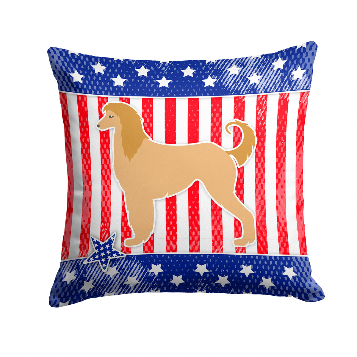 USA Patriotic Afghan Hound Fabric Decorative Pillow BB3306PW1414 - the-store.com