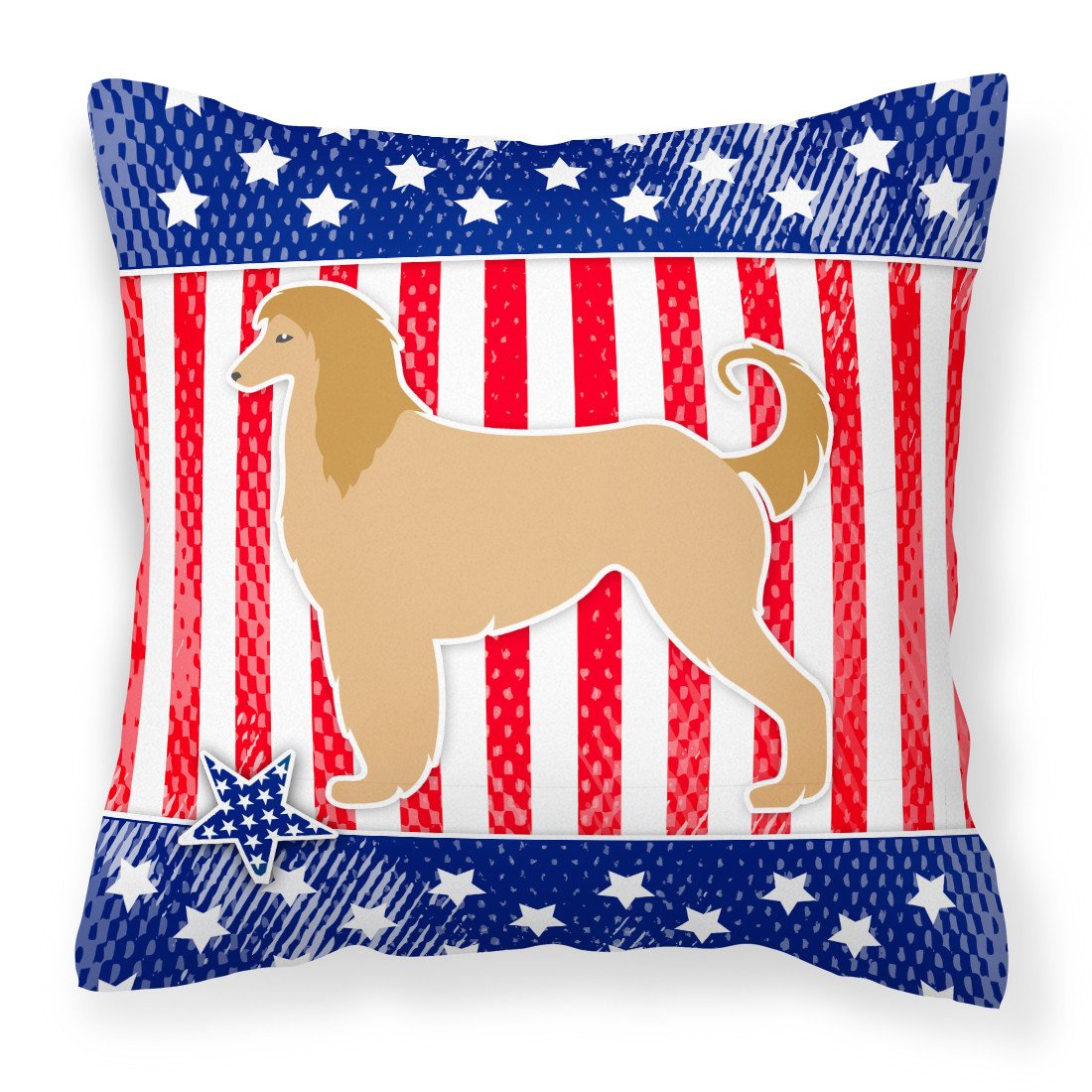 USA Patriotic Afghan Hound Fabric Decorative Pillow BB3306PW1818 by Caroline&#39;s Treasures
