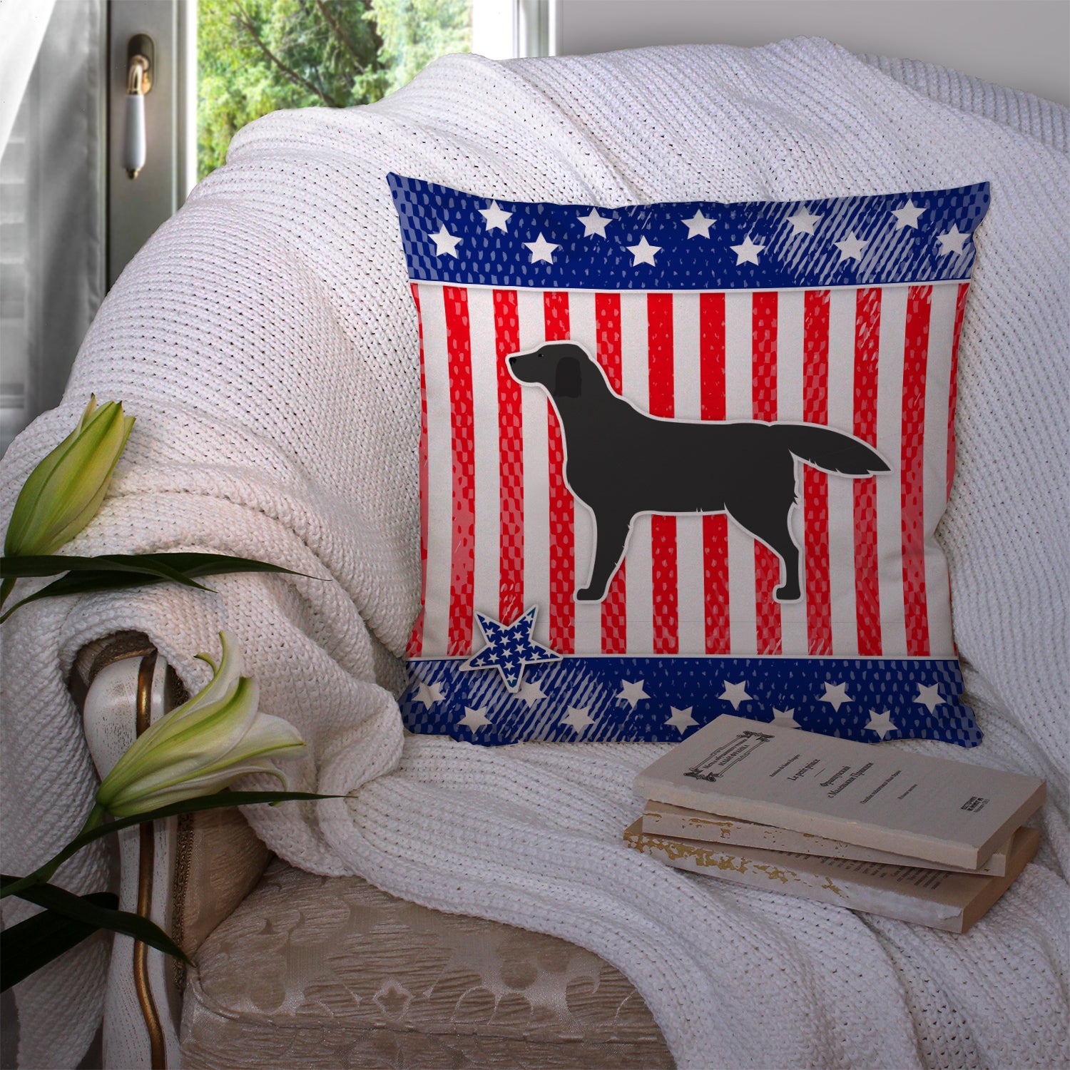 USA Patriotic Black Labrador Retriever Fabric Decorative Pillow BB3308PW1414 - the-store.com