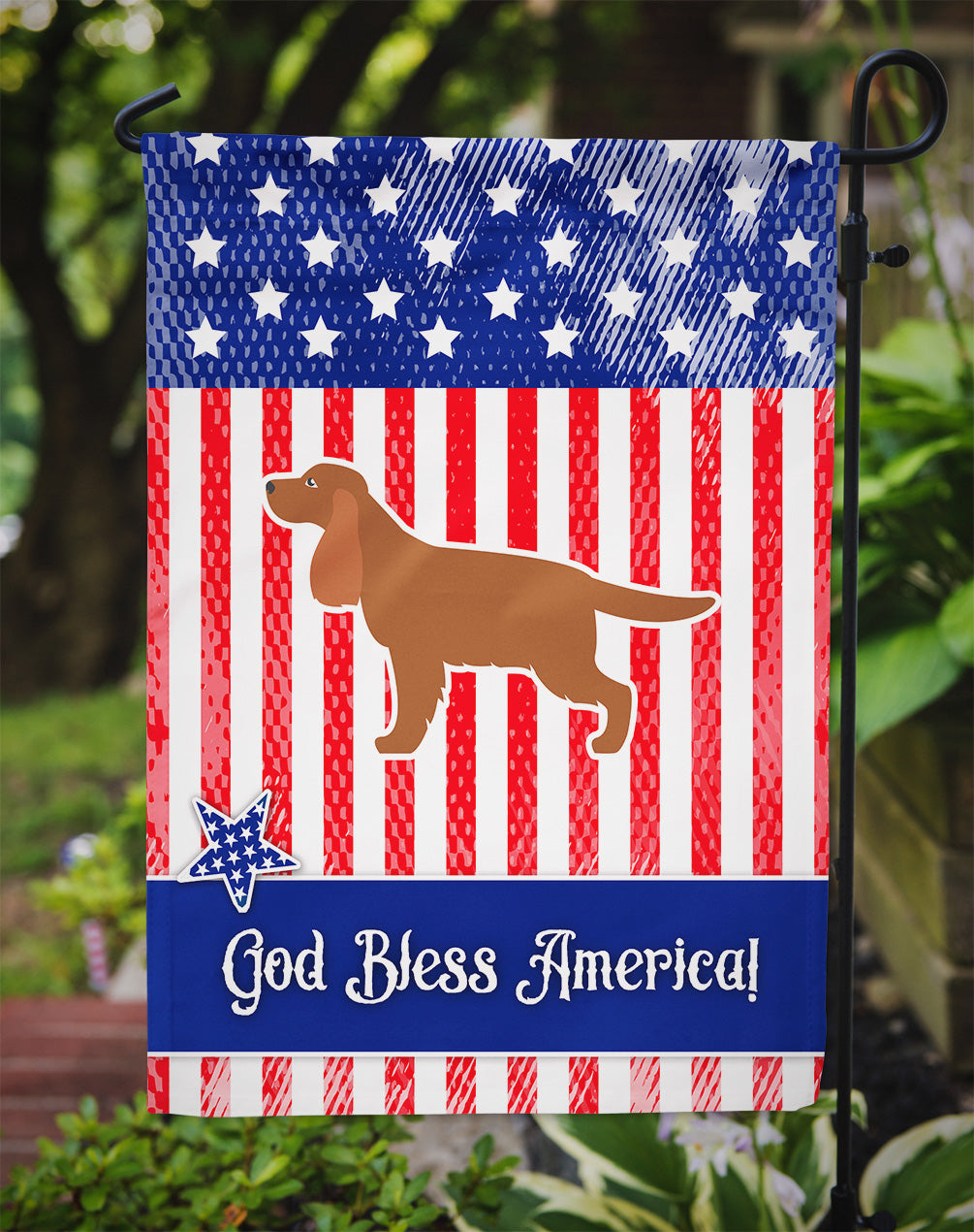 USA Patriotic English Cocker Spaniel Flag Garden Size BB3312GF